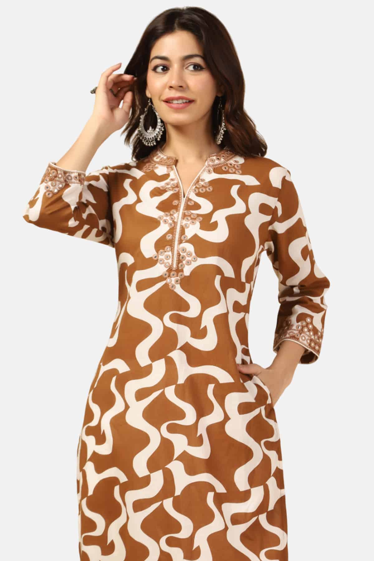 White And Brown Kurtis For Women