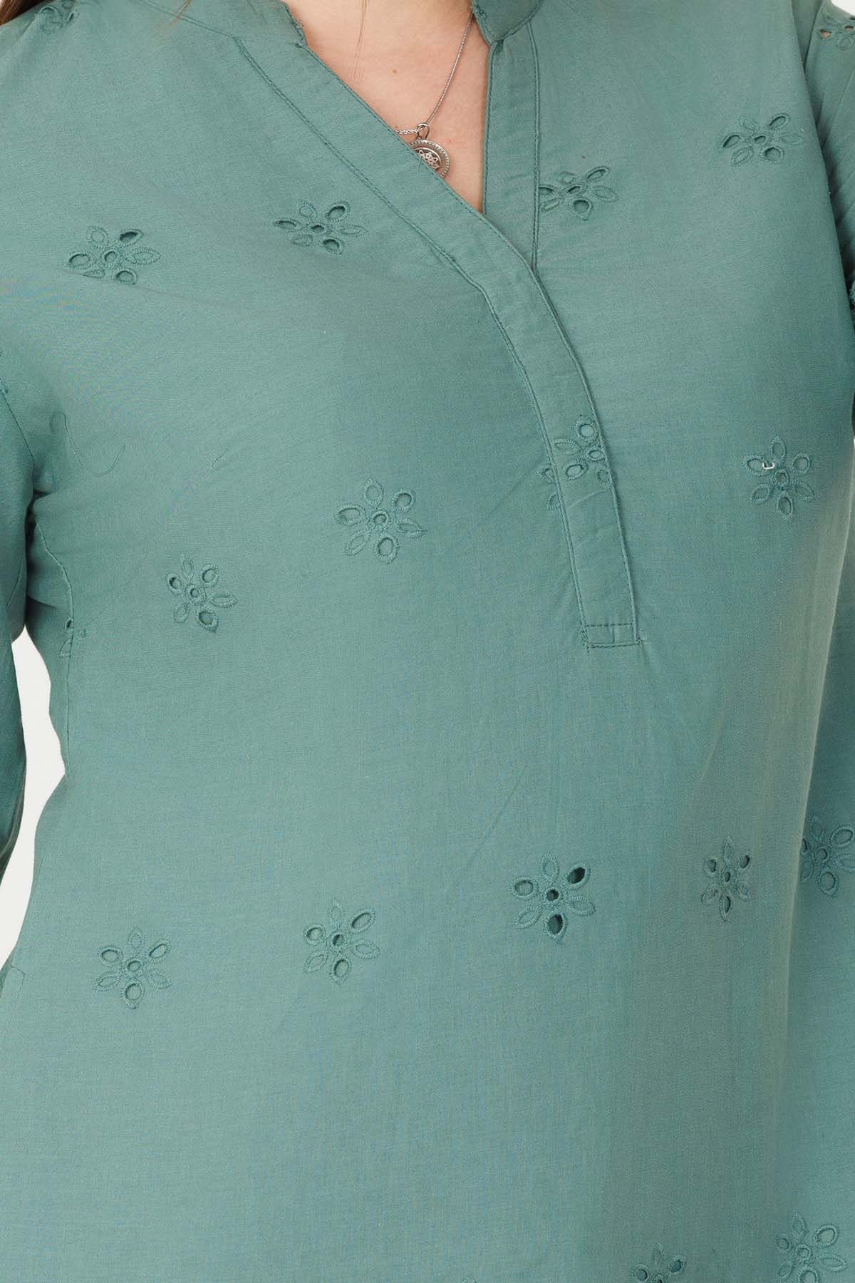 Vintage Teal Embroidered Tunic For Ladies