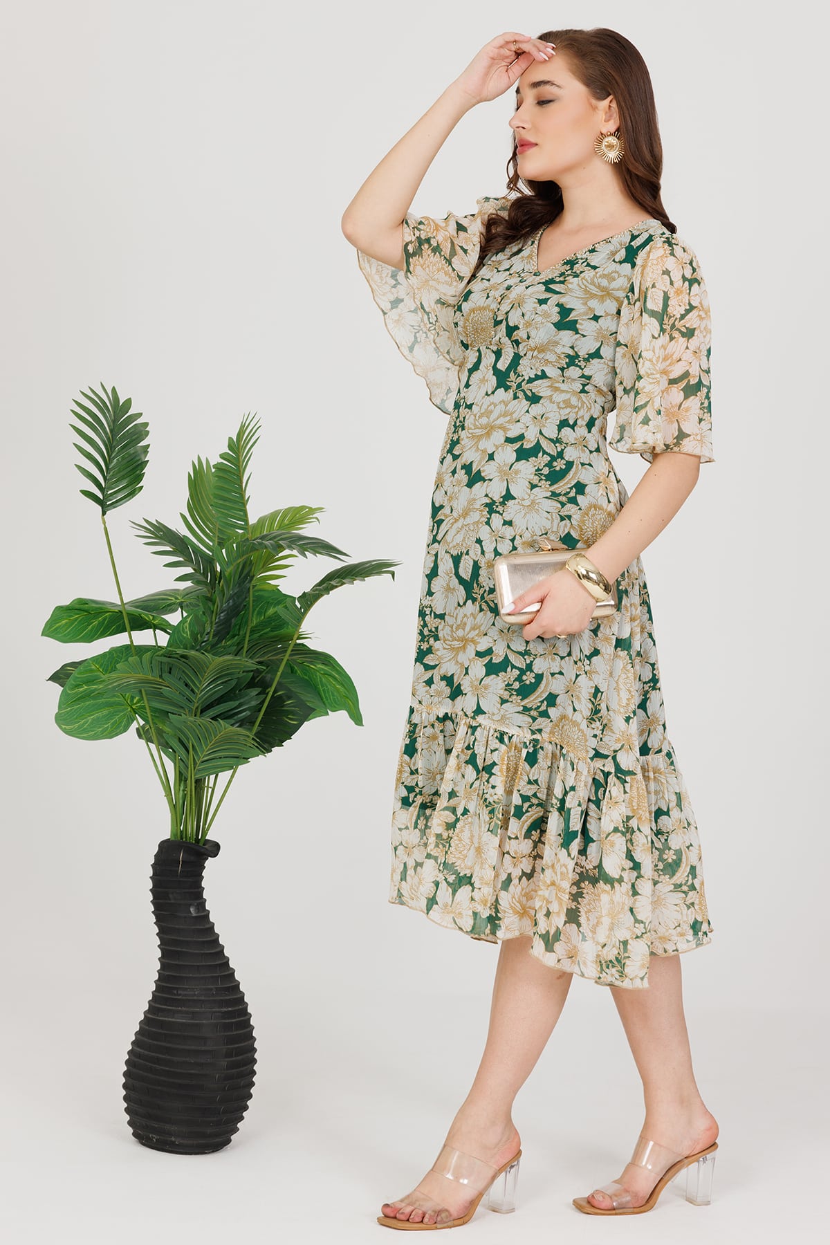 Printed Green Dress Women