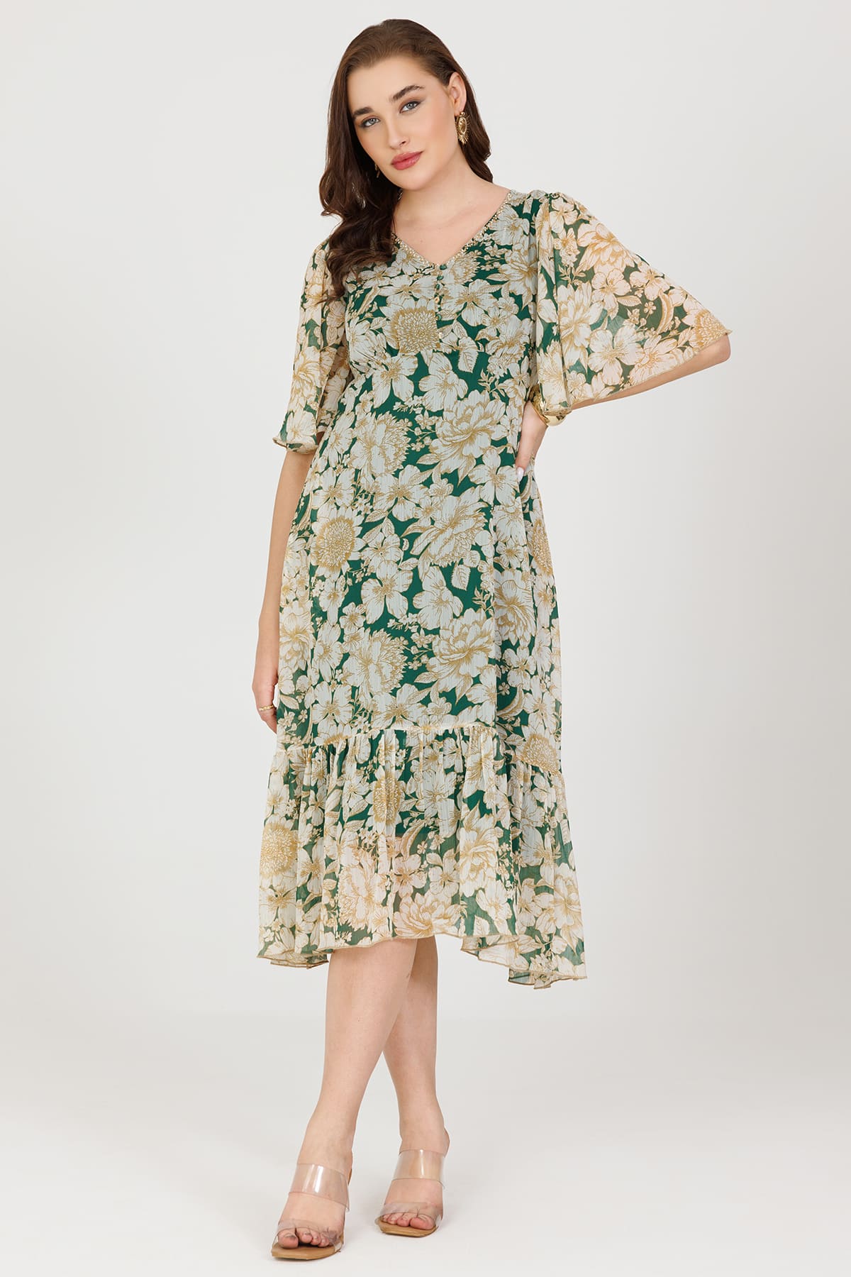 Printed Green Dress Women