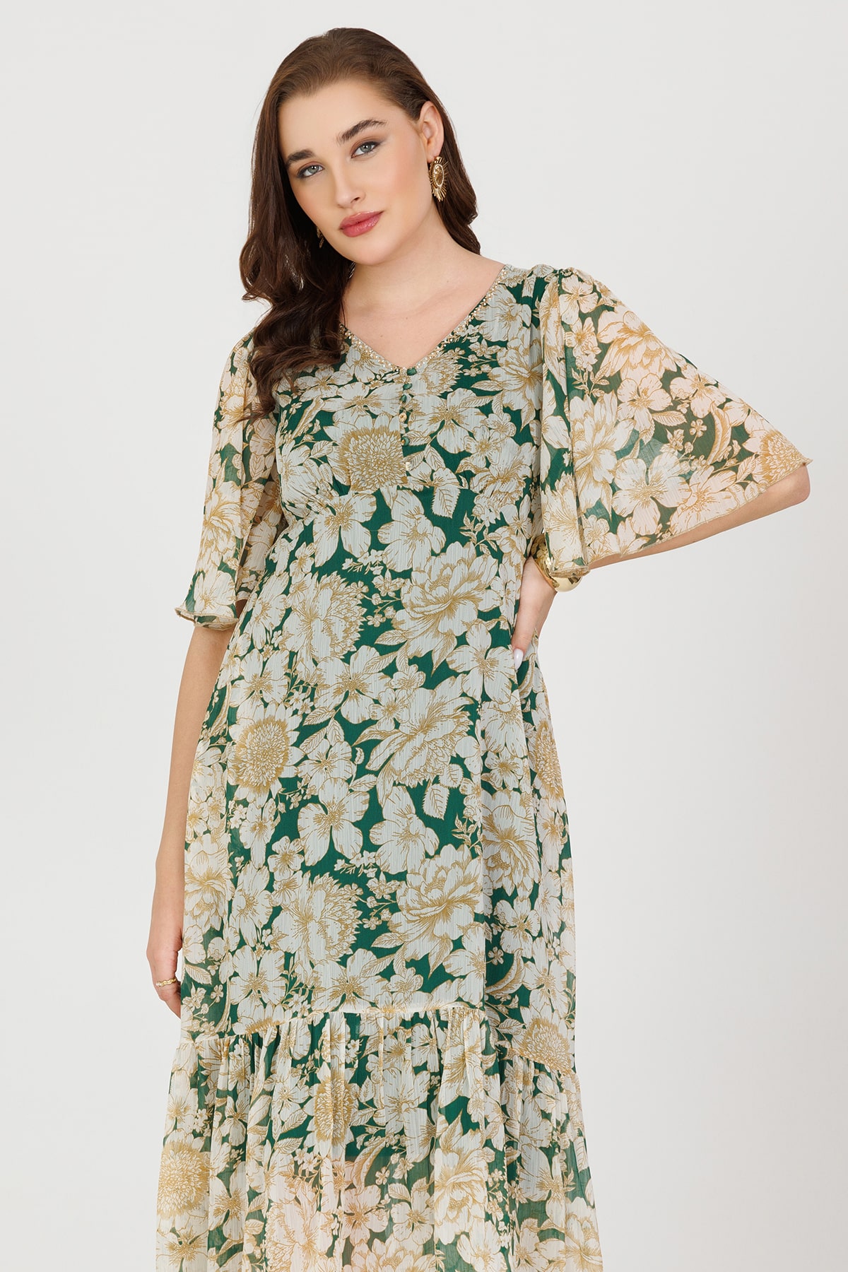 Printed Green Dress Women