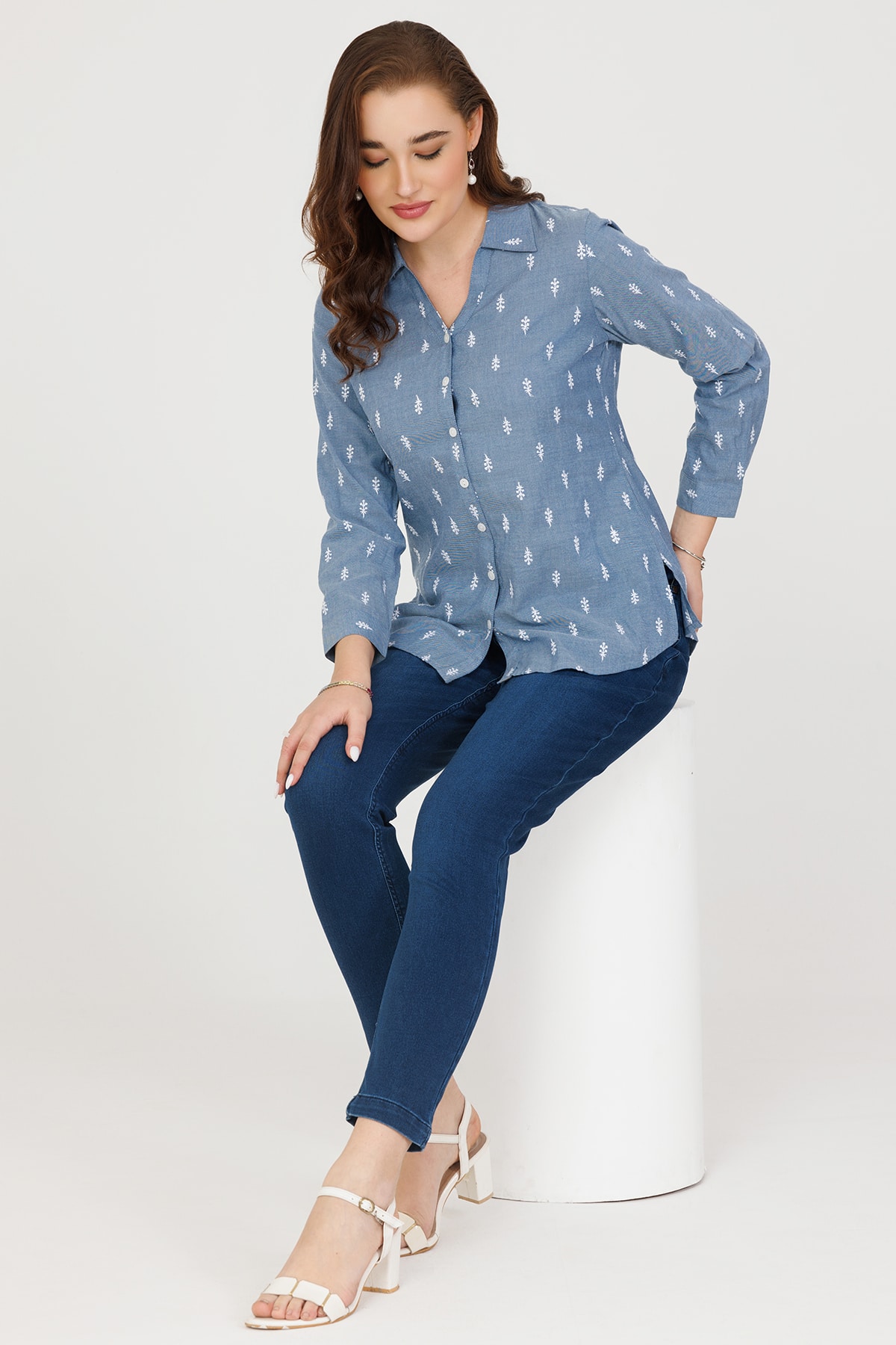 Embroidered Blue Shirt For Women