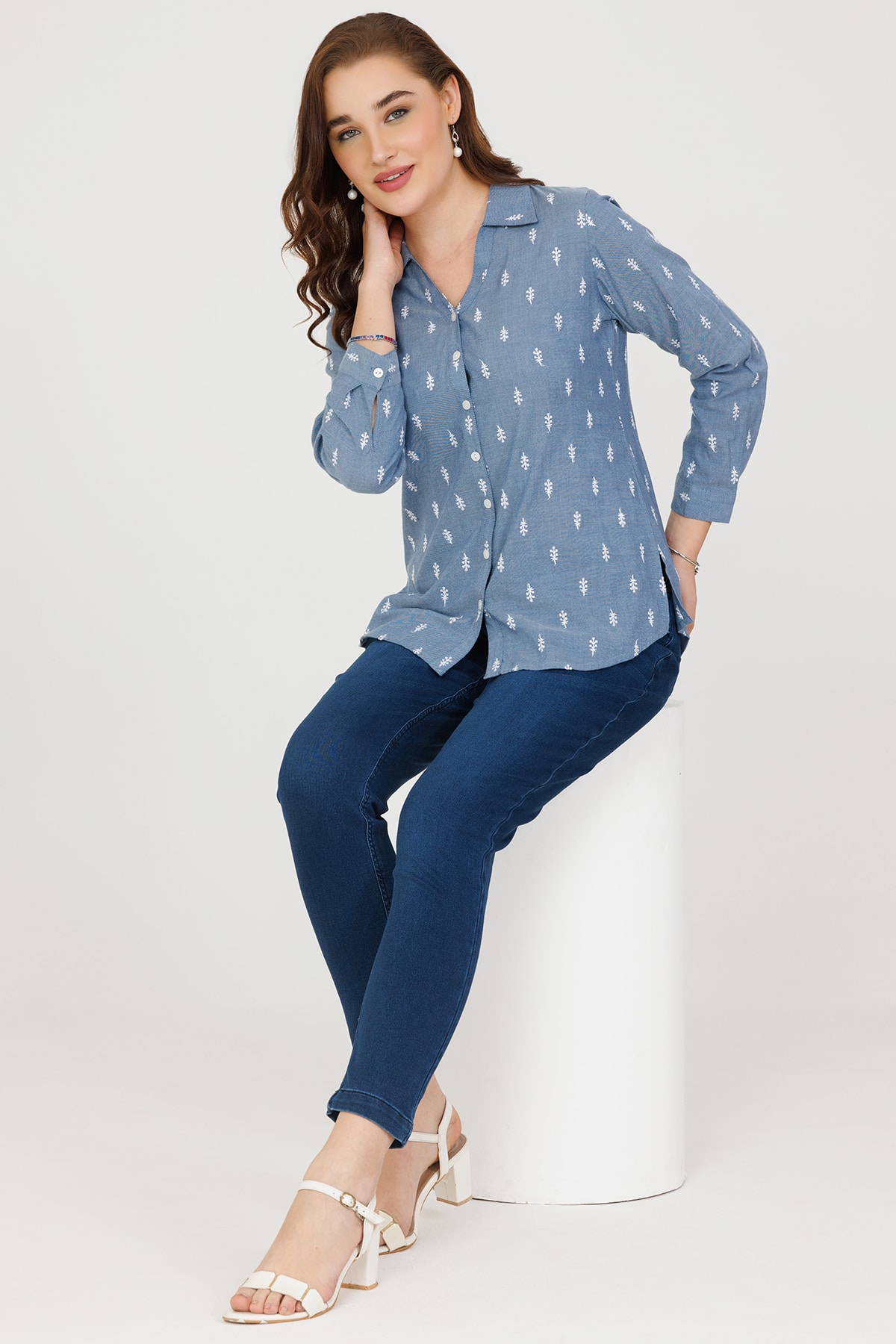 Embroidered Blue Shirt For Women