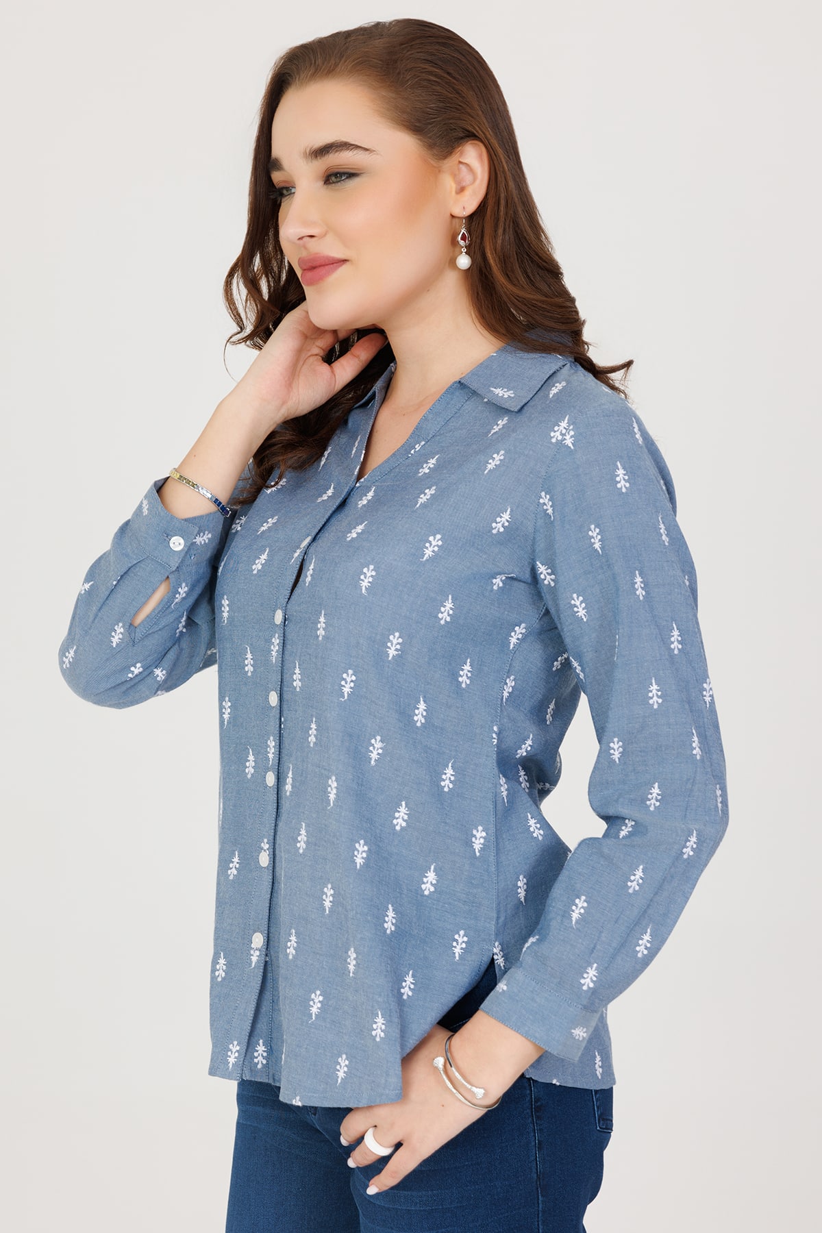 Embroidered Blue Shirt For Women