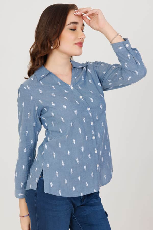 Embroidered Blue Shirt For Women