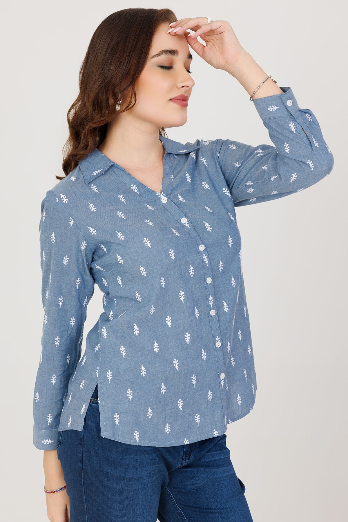 Embroidered Blue Shirt For Women