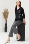 Embroidered Black Top For Women