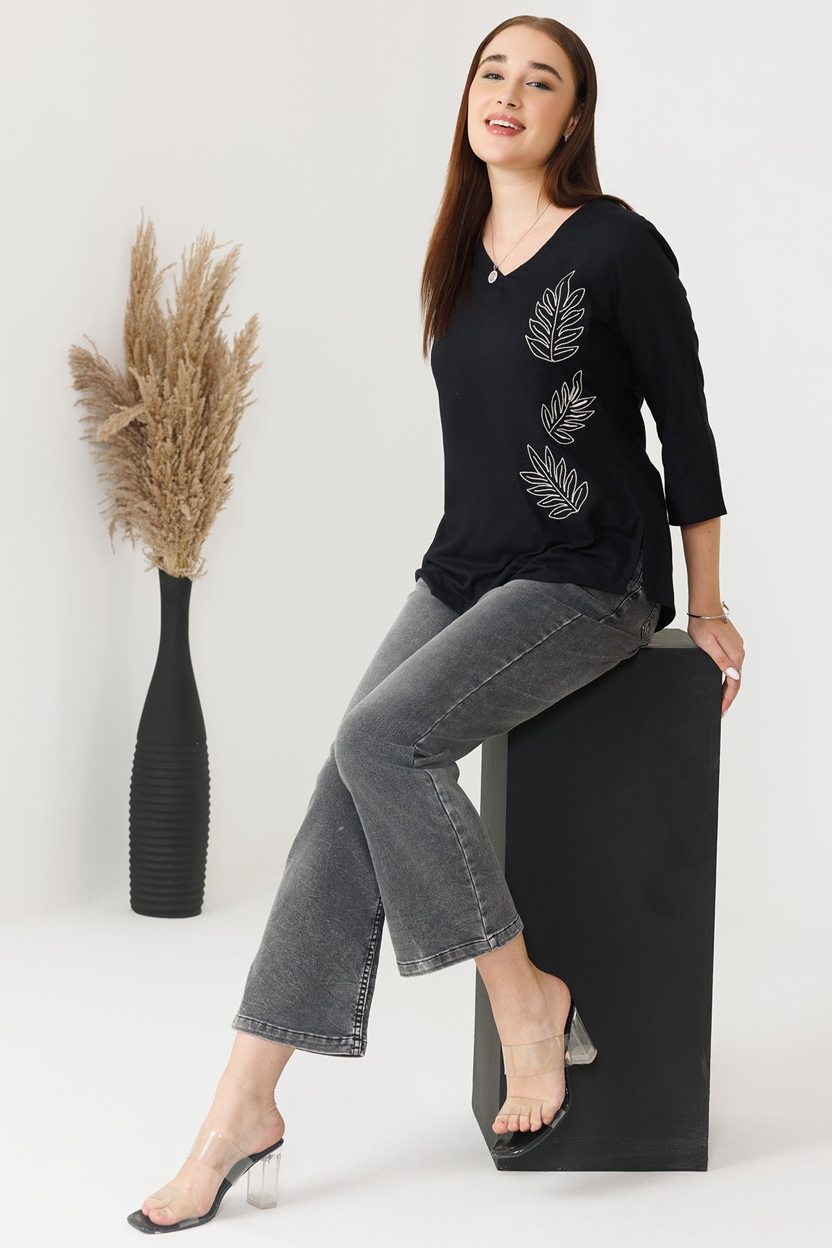 Embroidered Black Top For Women
