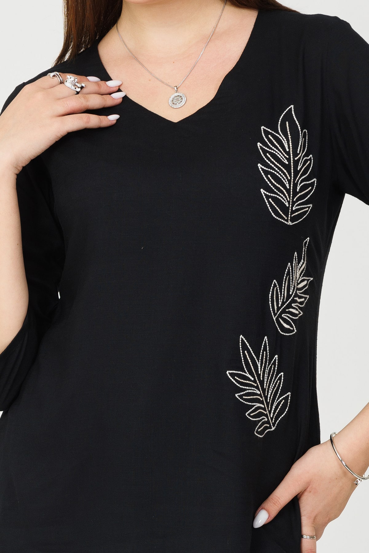 Embroidered Black Top For Women