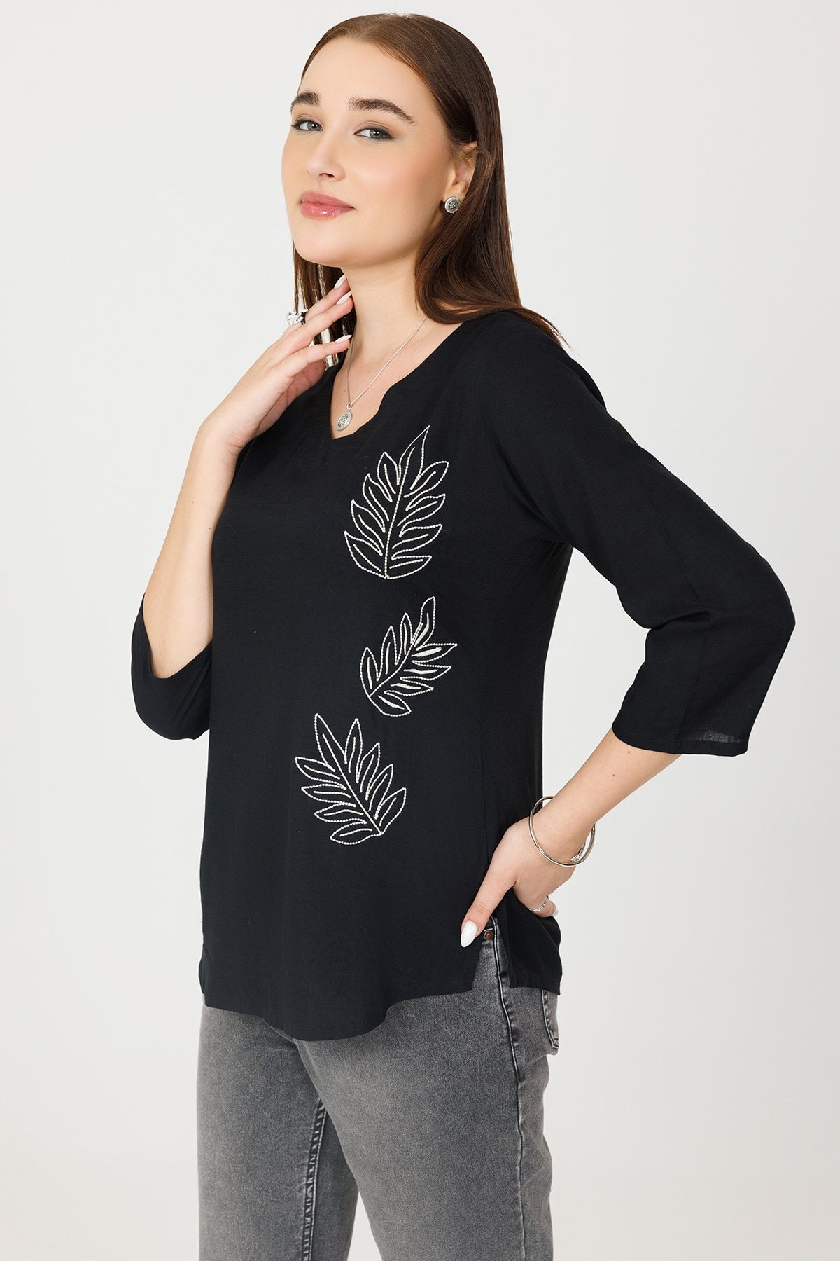 Embroidered Black Top For Women