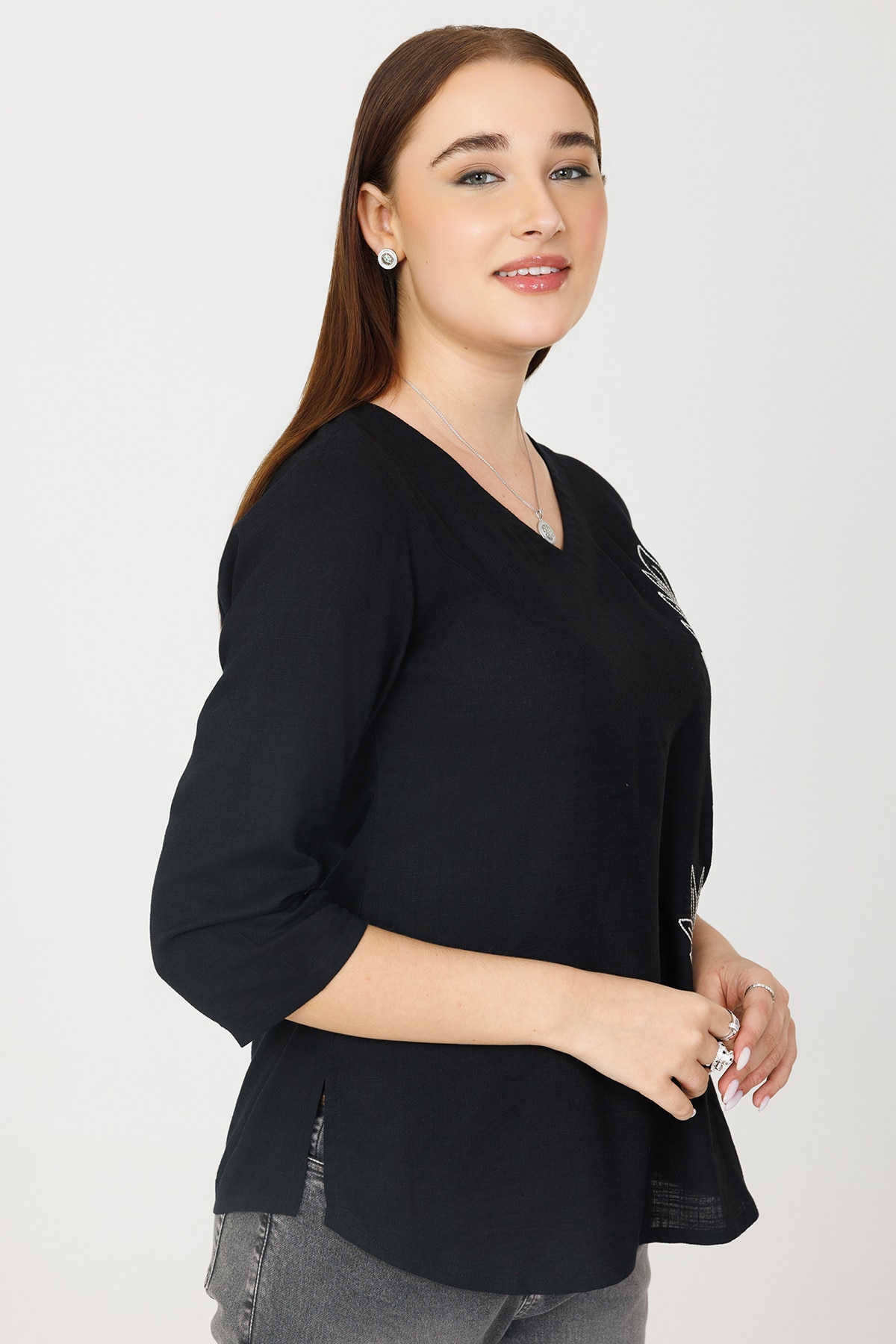 Embroidered Black Top For Women