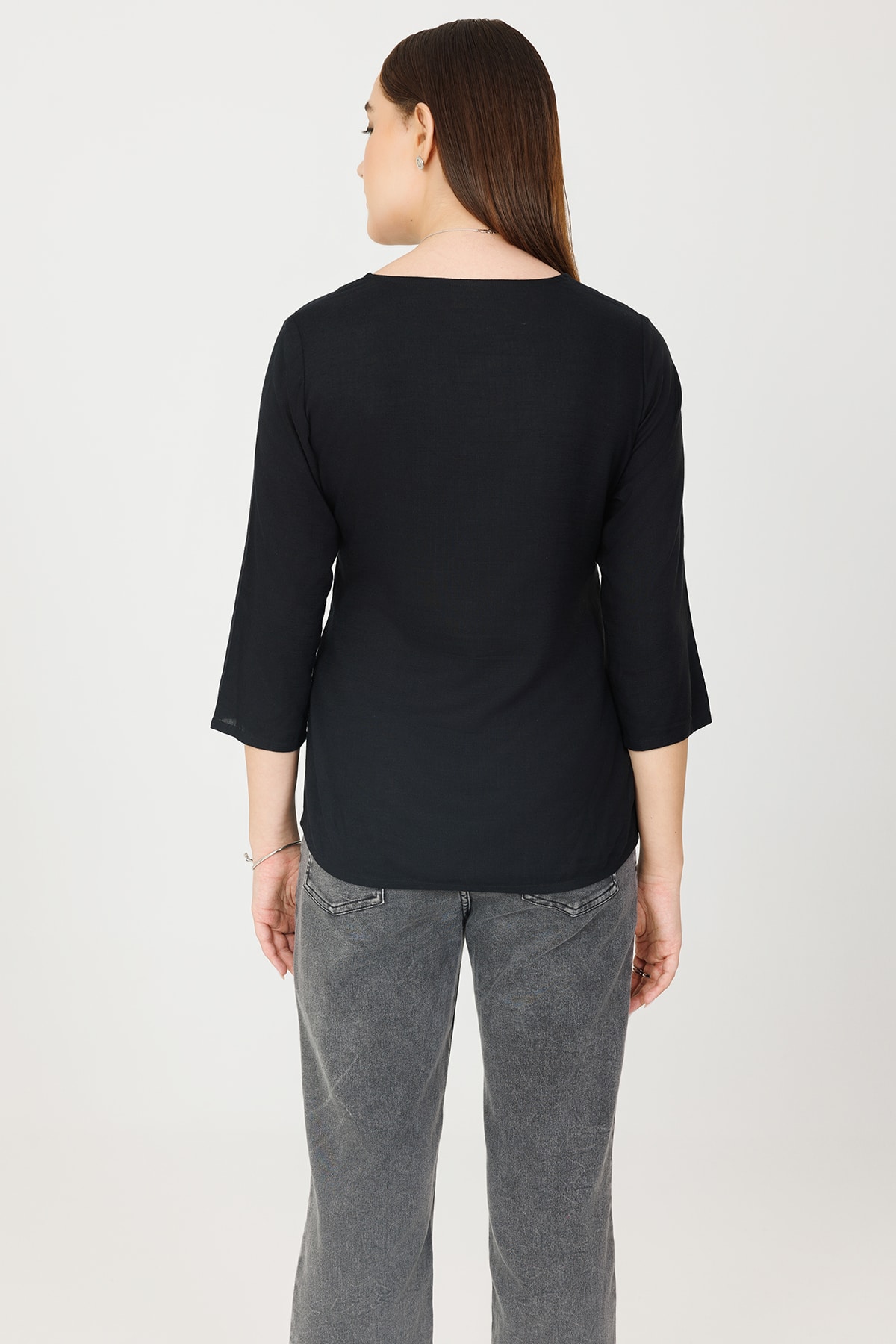 Embroidered Black Top For Women
