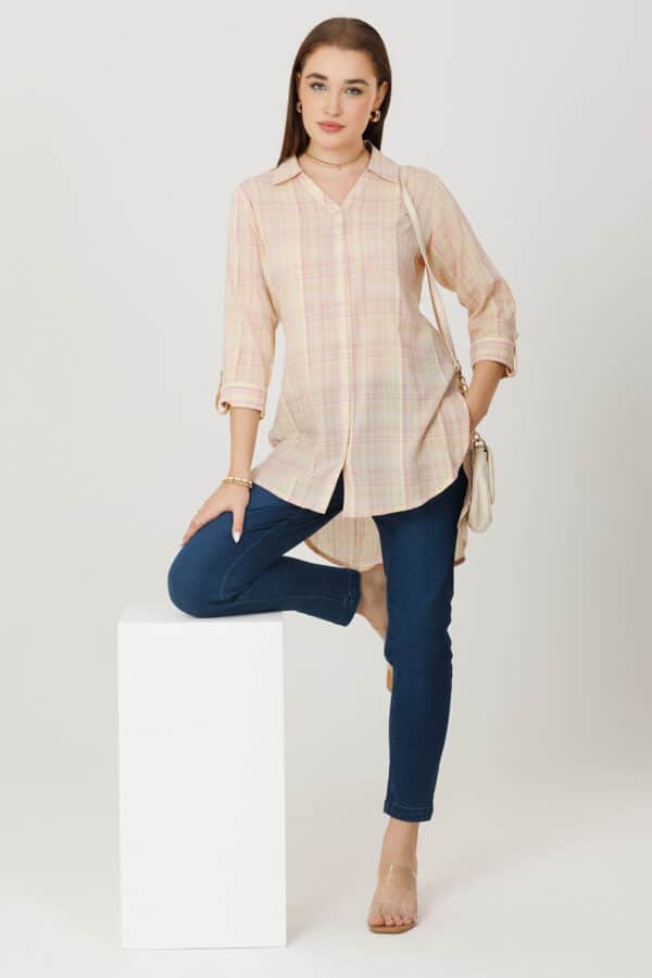 Cream Checks Shirt For Women