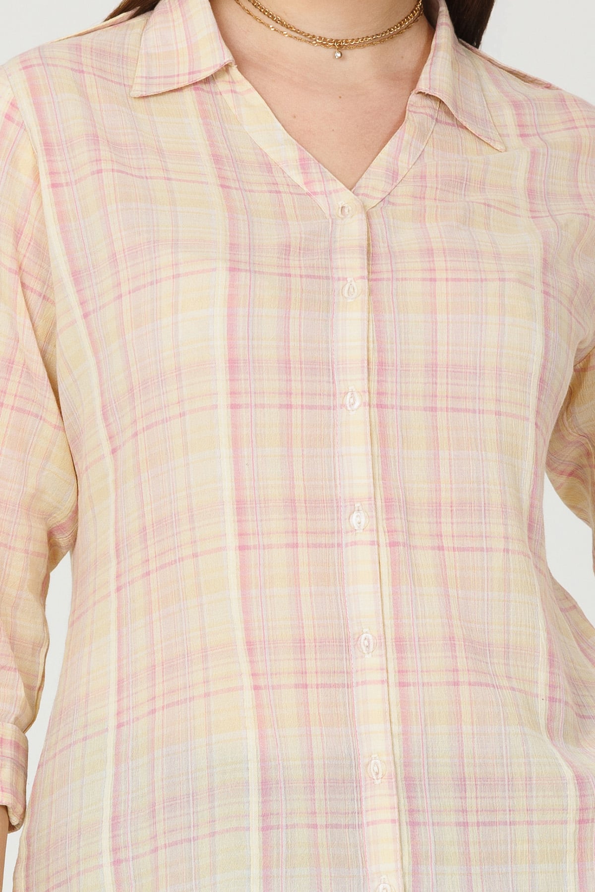 Cream Checks Shirt For Women