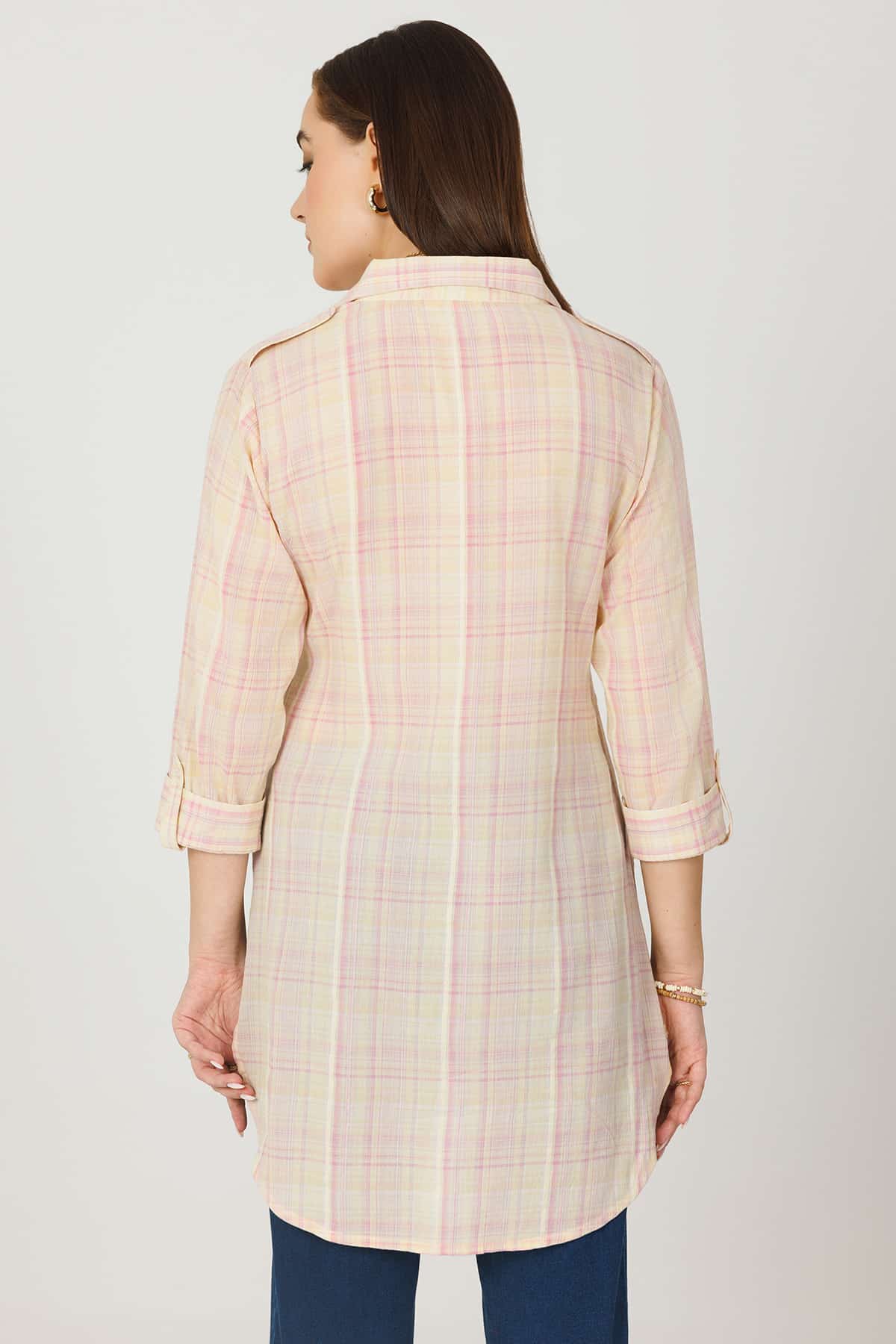Cream Checks Shirt For Women