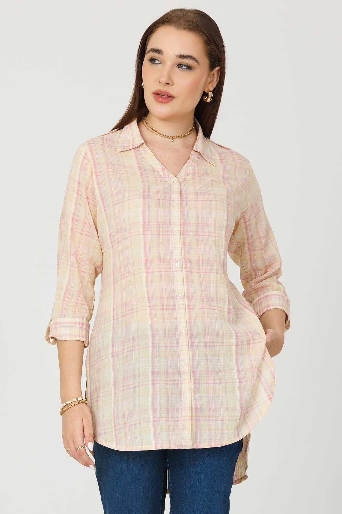 Cream Checks Shirt For Women