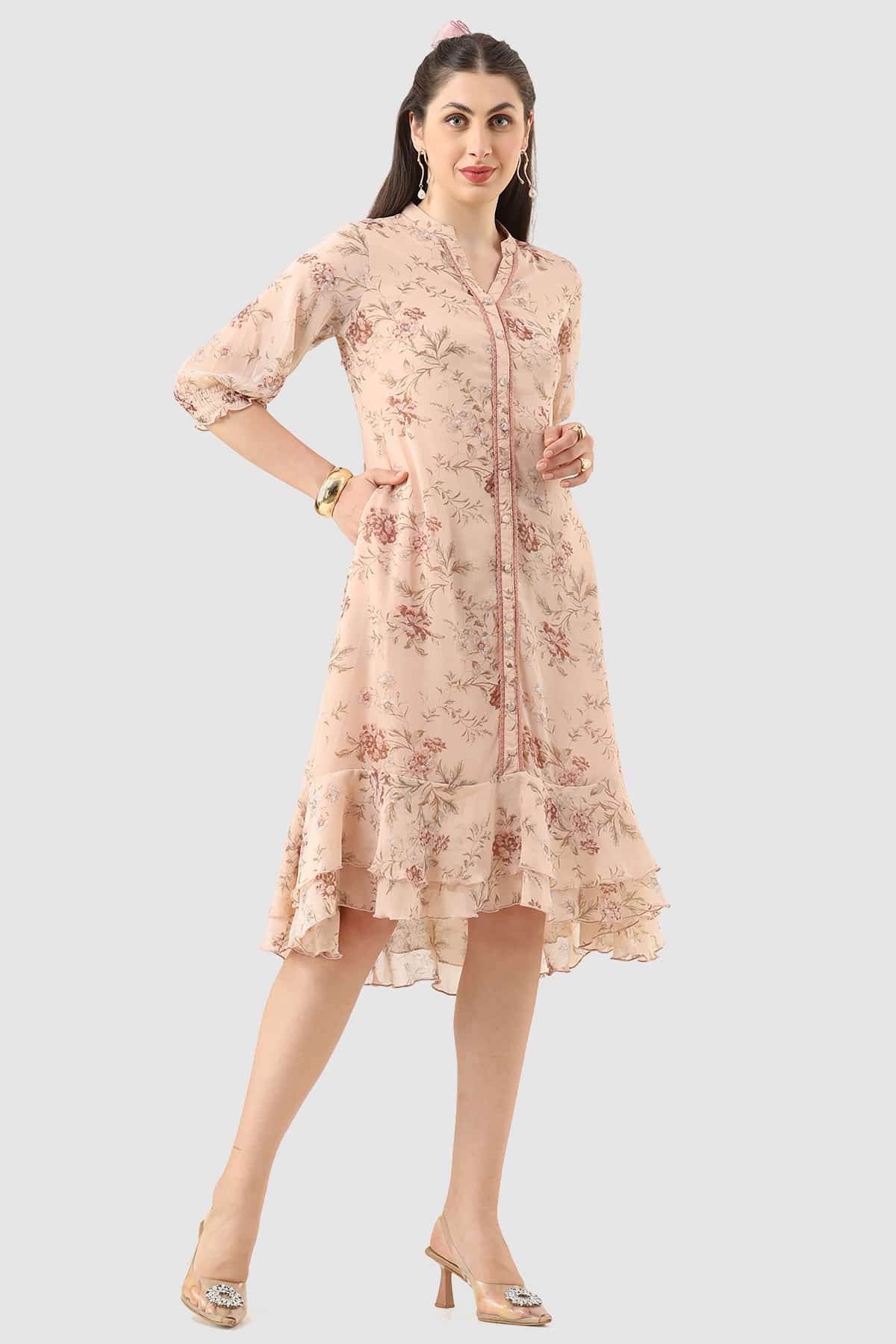 Printed Peach Dress Women