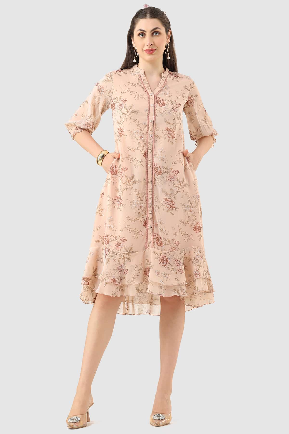 Printed Peach Dress Women