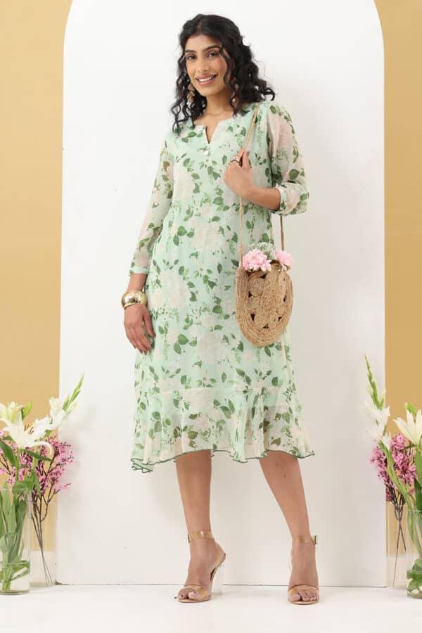 Printed Green Dress For Women