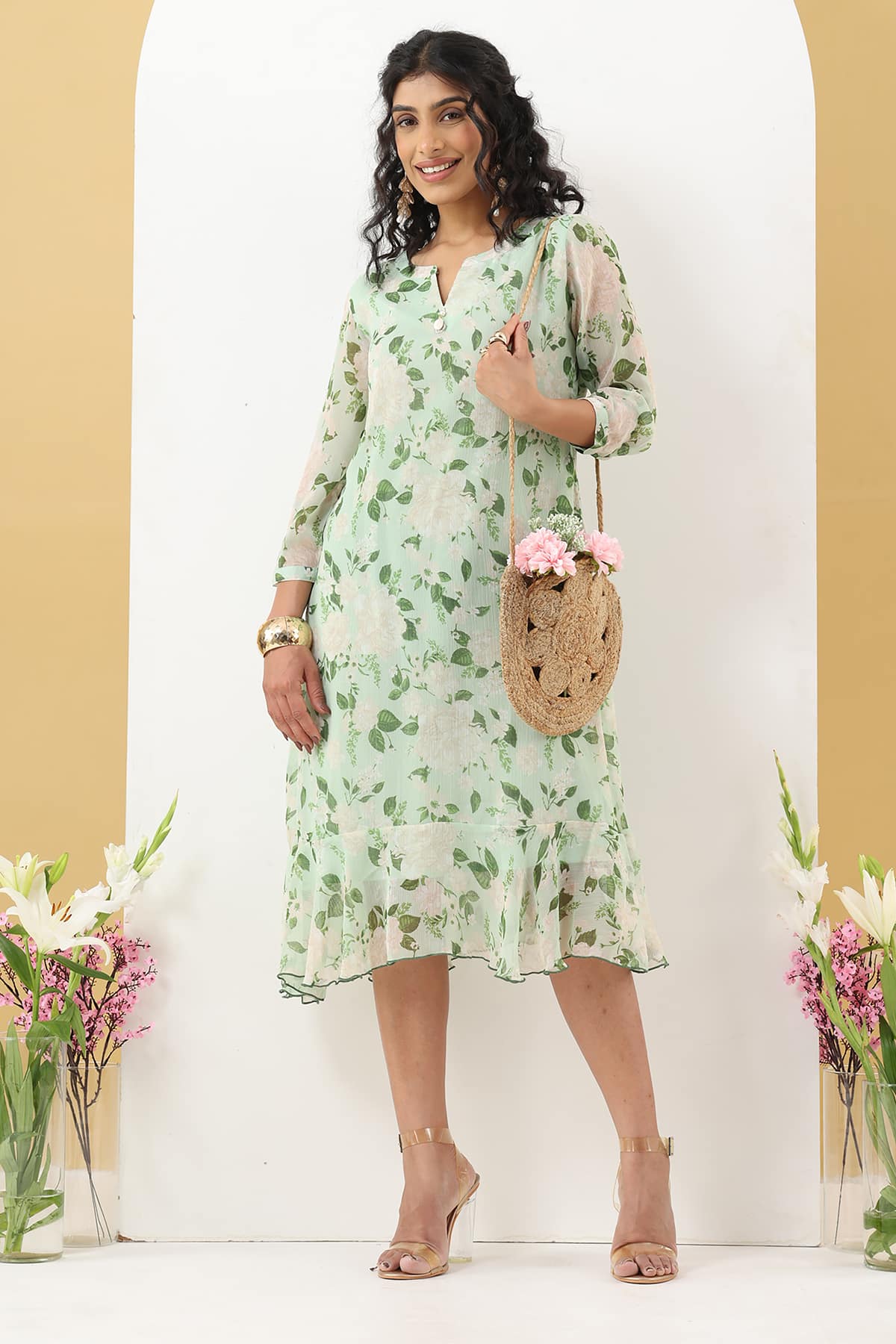 Printed Green Dress For Women