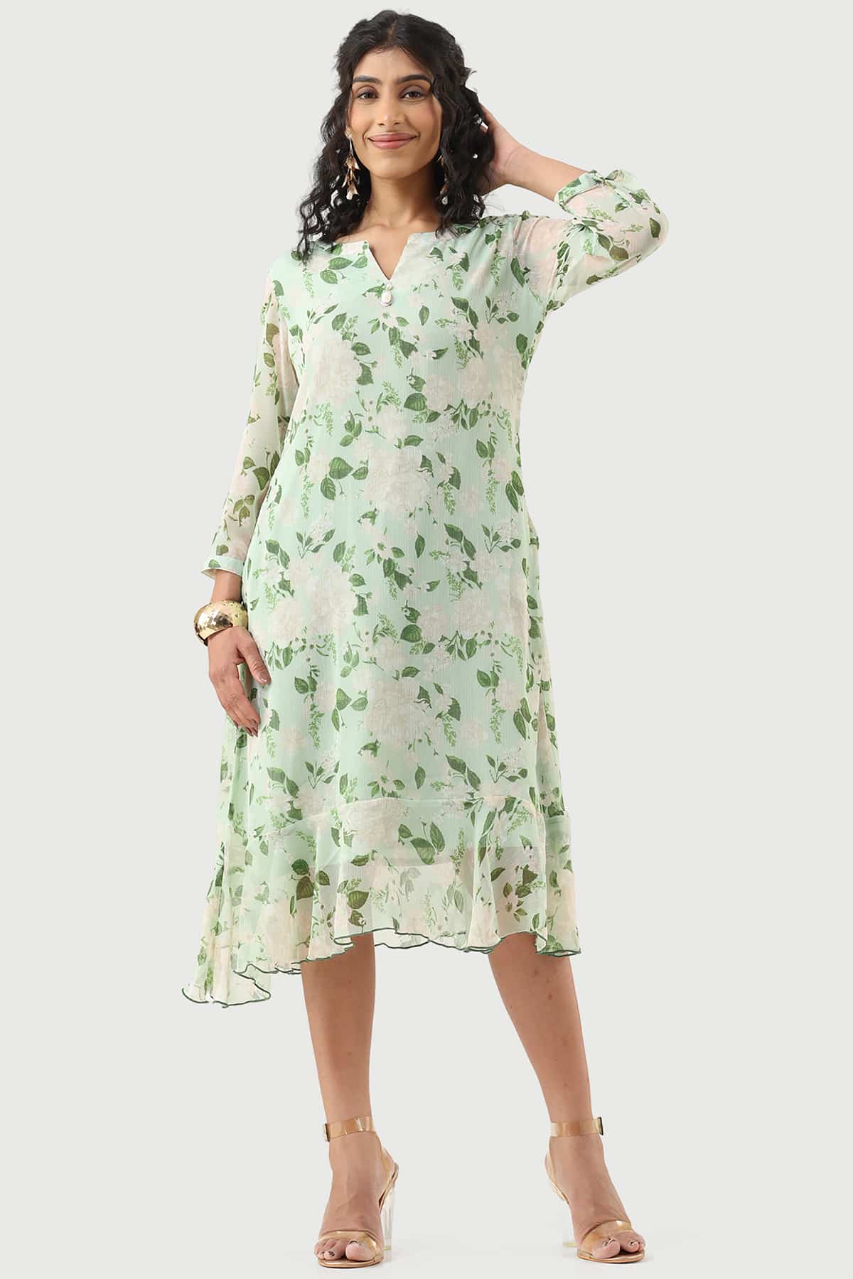 Printed Green Dress For Women