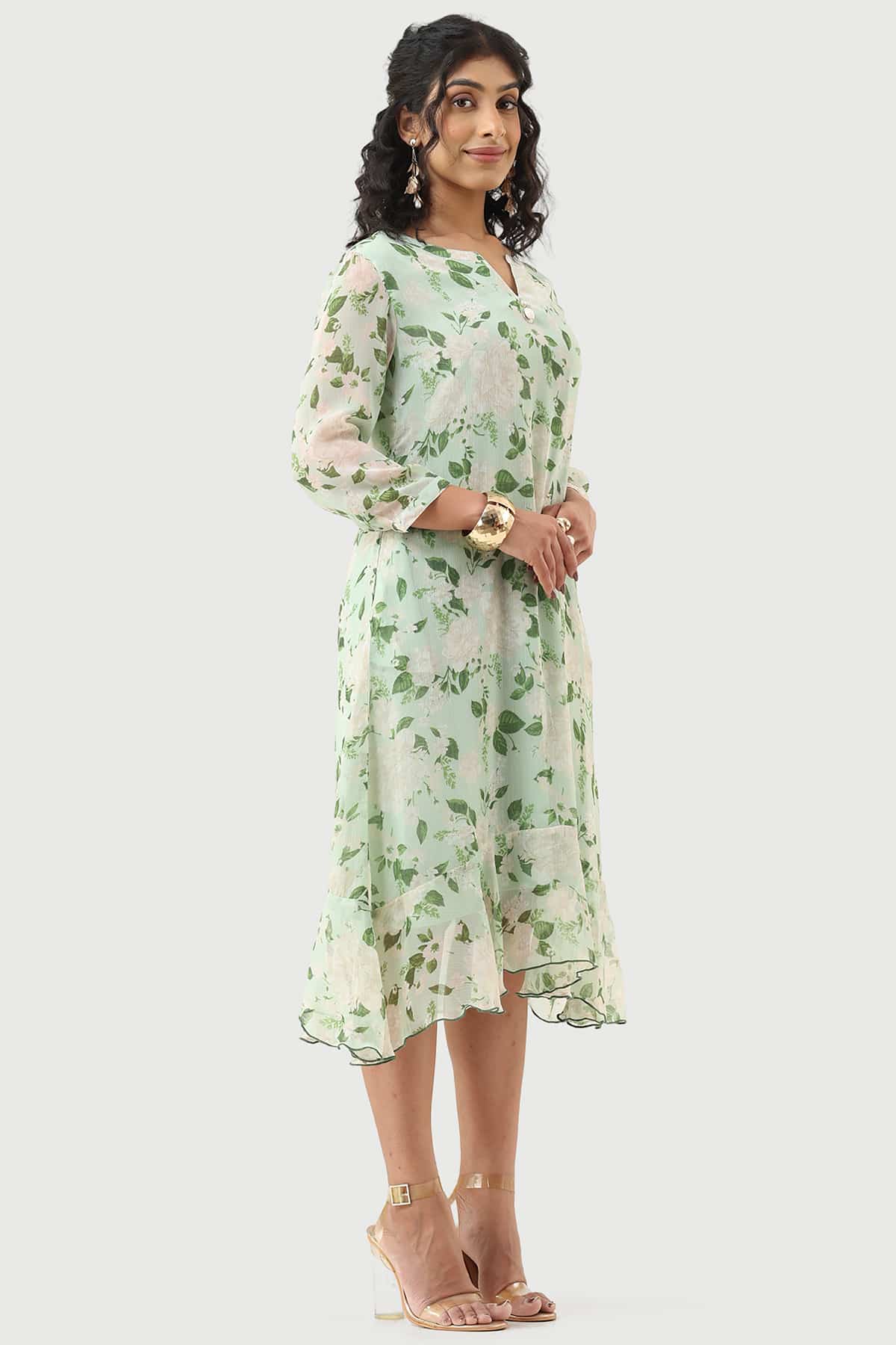 Printed Green Dress For Women