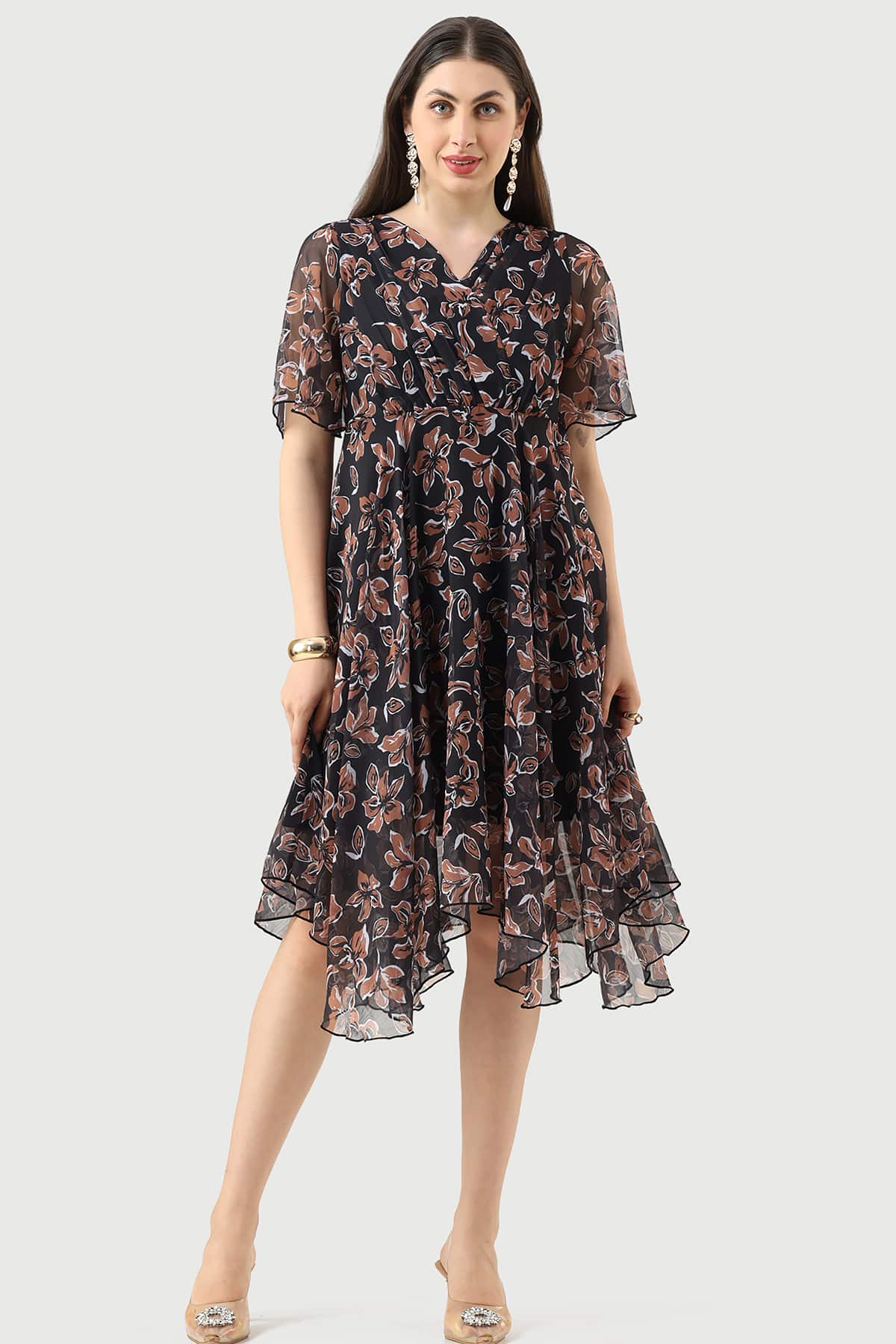 Printed Black Dress For Woman