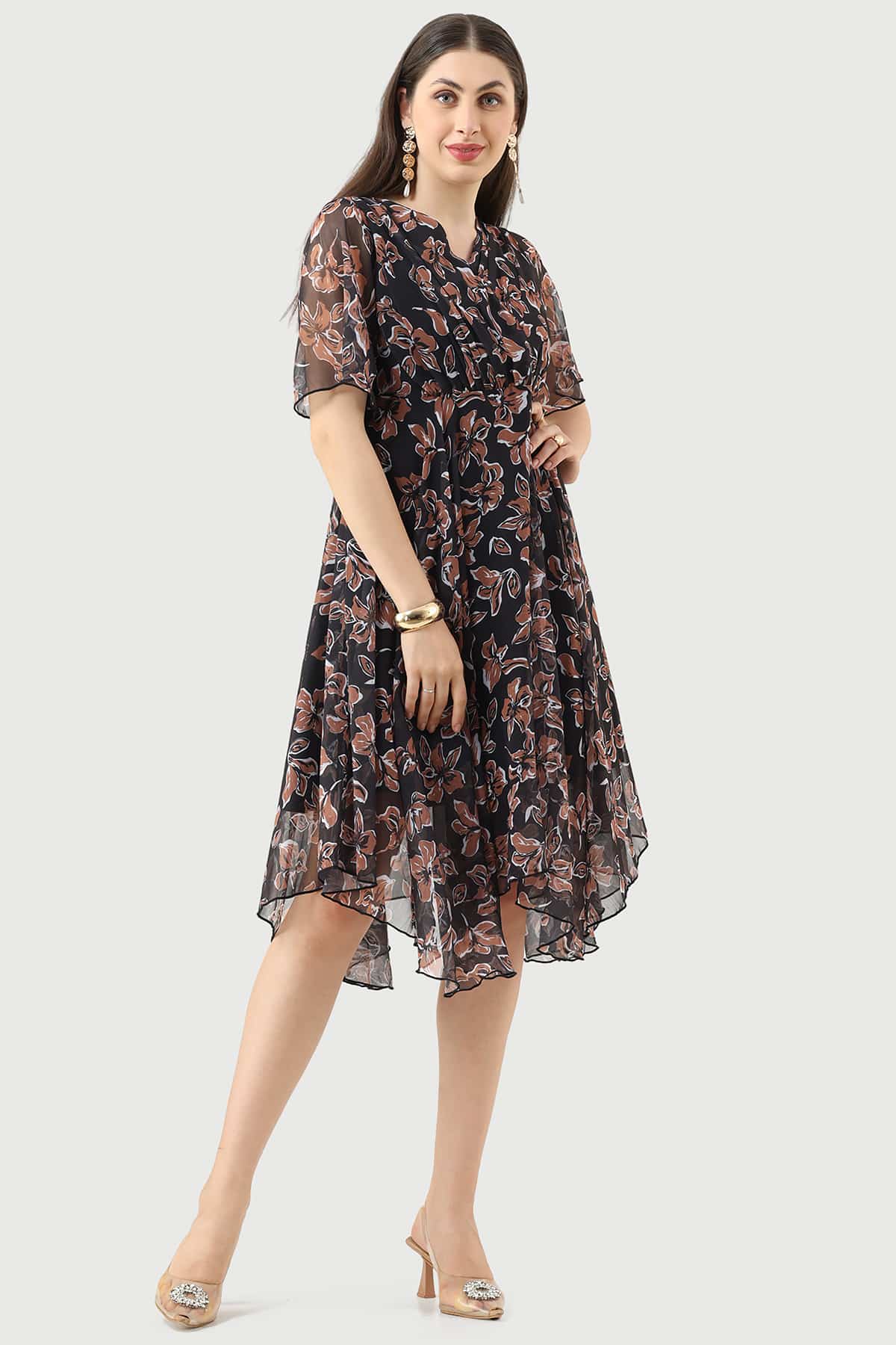 Printed Black Dress For Woman