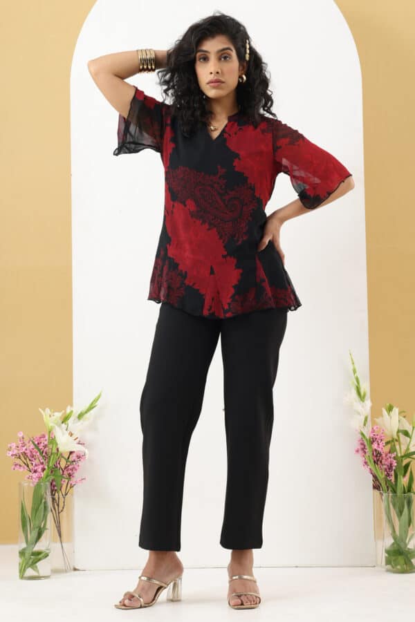 Printed Red And Black Top For Women