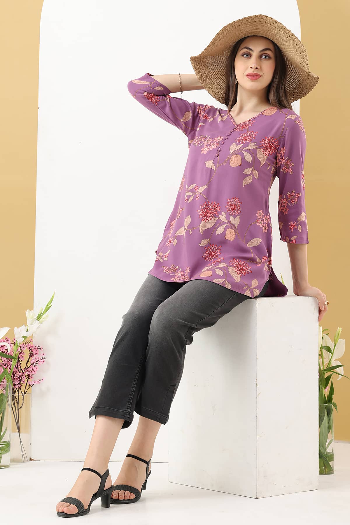 Printed Lavender Tunic For Women