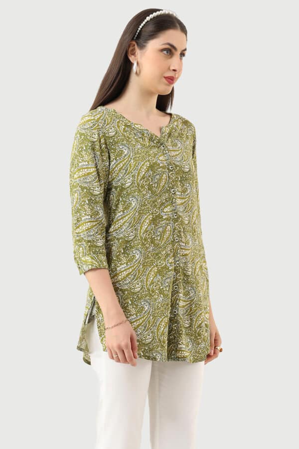 Printed Olive Green Tunic For Women