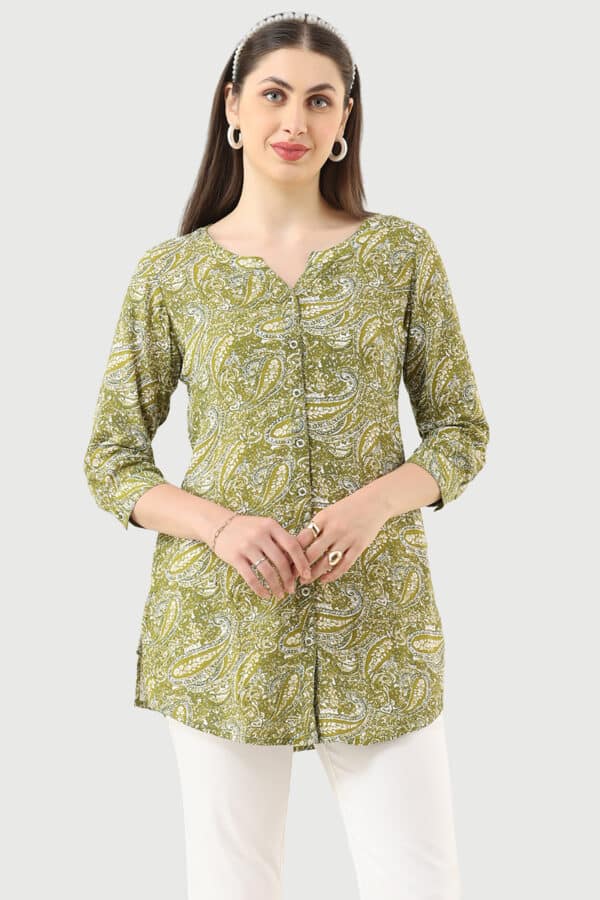Printed Olive Green Tunic For Women