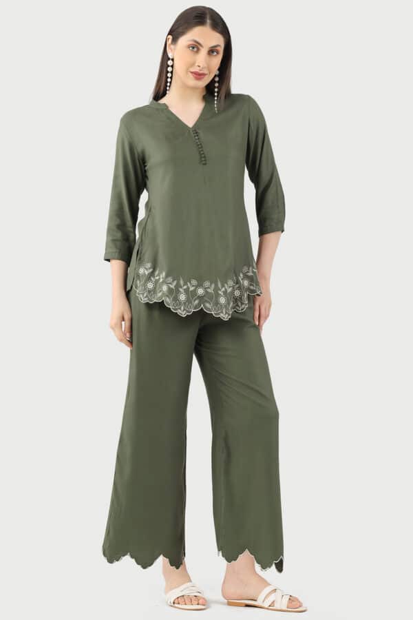 Olive Green Co Ord Top For Women