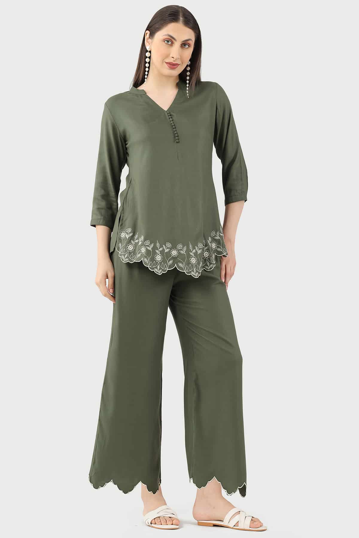 Olive Green Co Ord Top For Women