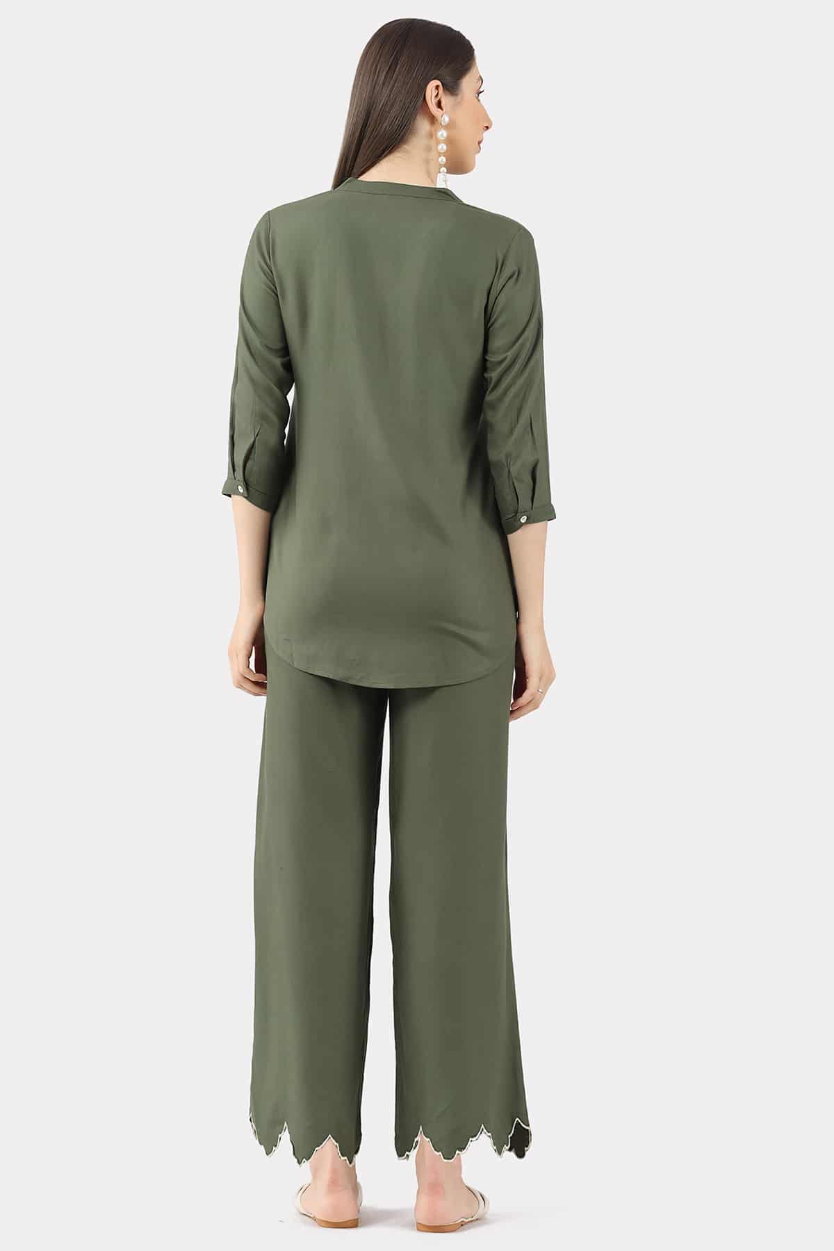 Olive Green Co Ord Top For Women