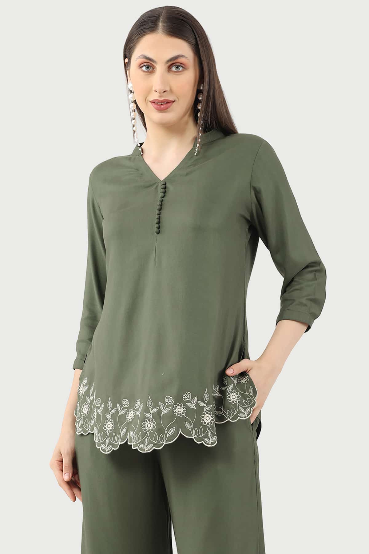 Olive Green Co Ord Top For Women