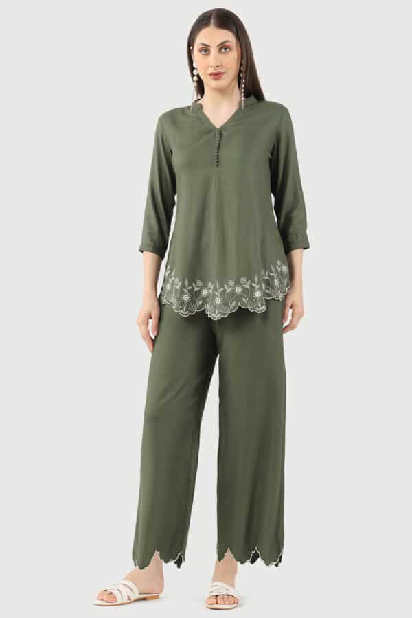 Olive Green Co Ord Top For Women
