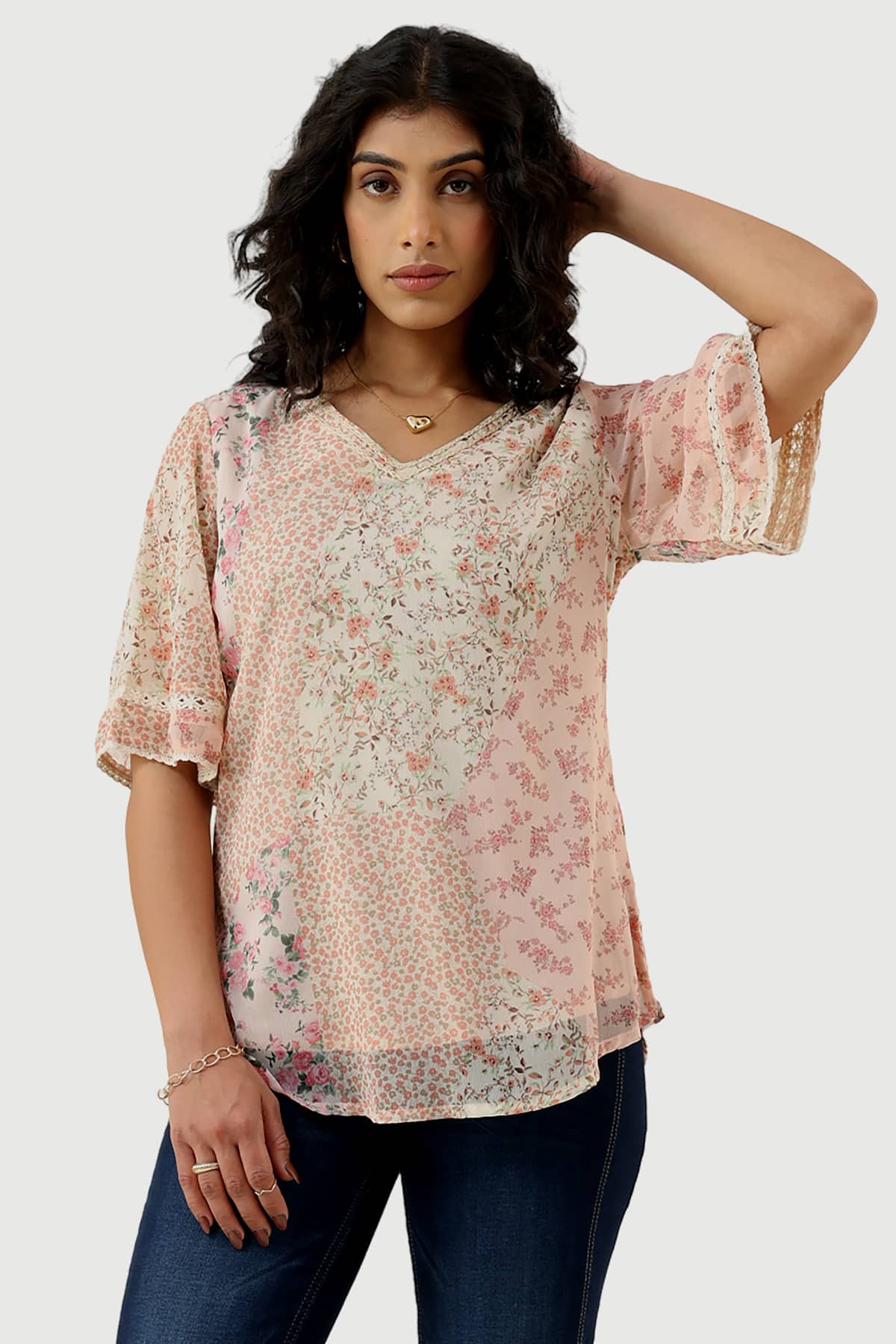 Printed Peach Top Ladies
