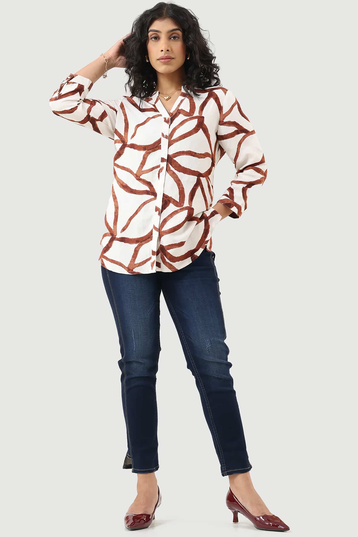 White Printed Shirt Women's