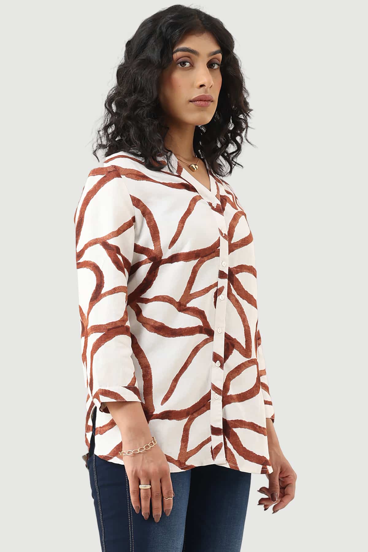 White Printed Shirt Women's