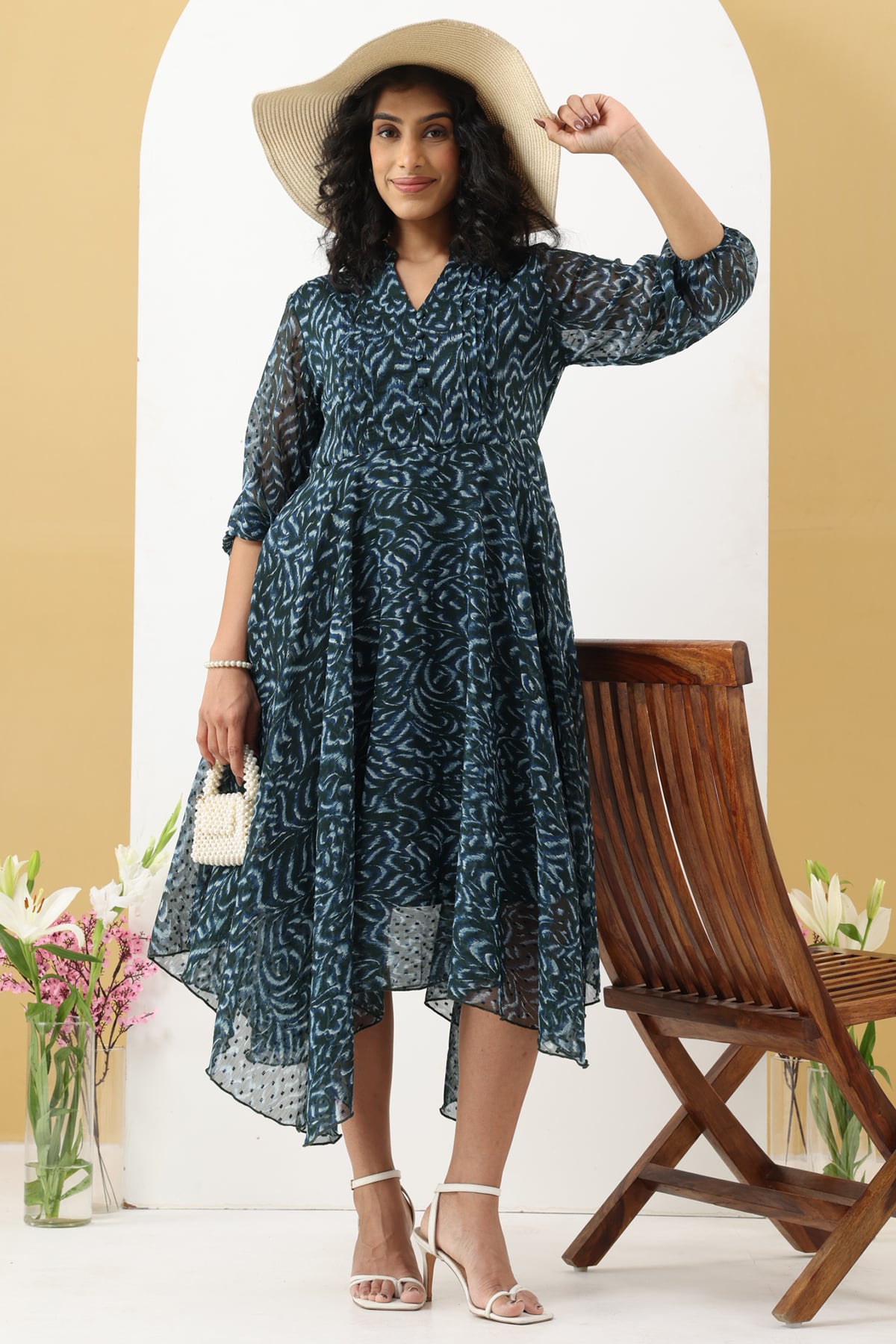 Pintuck Green Dress For Women