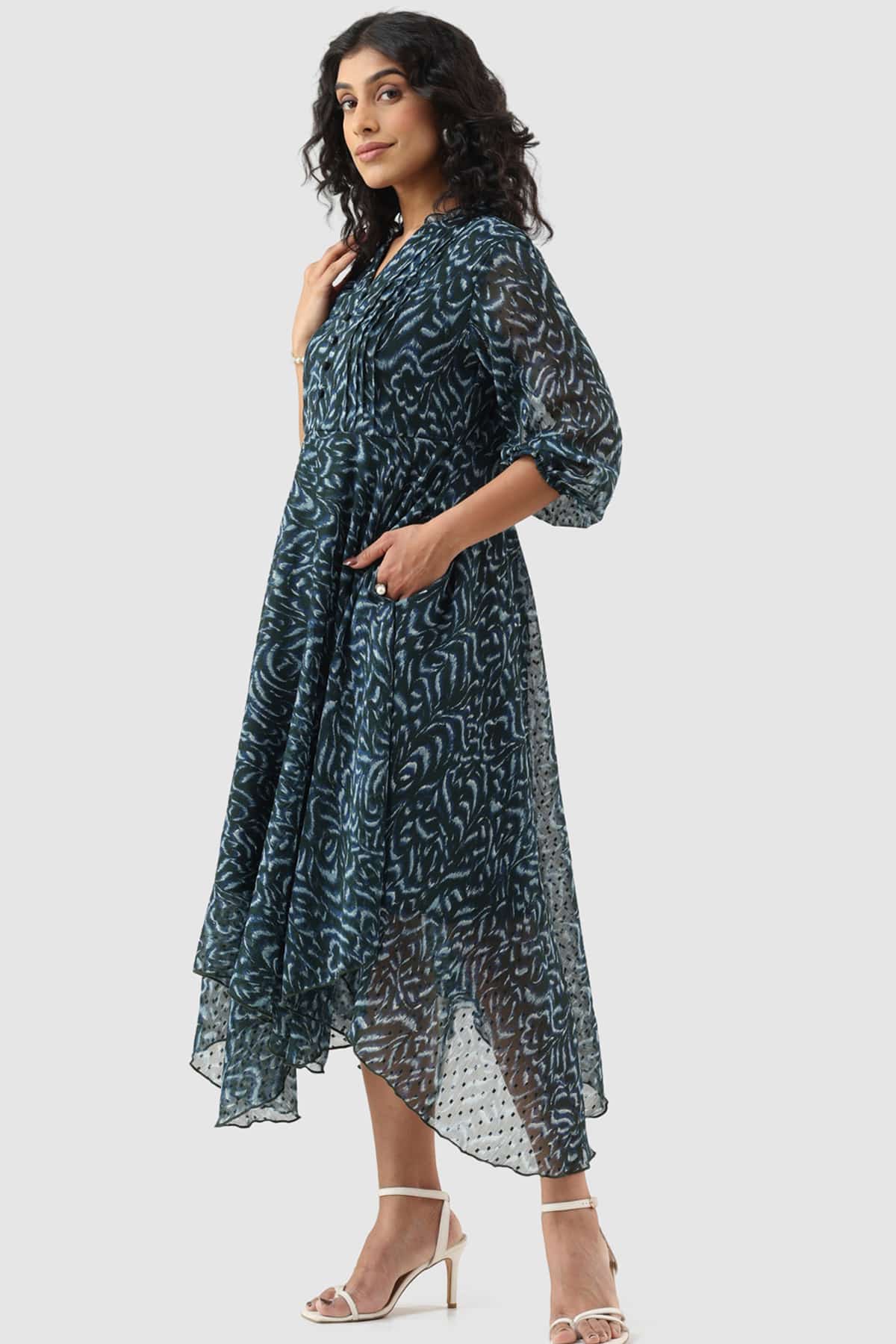 Pintuck Green Dress For Women