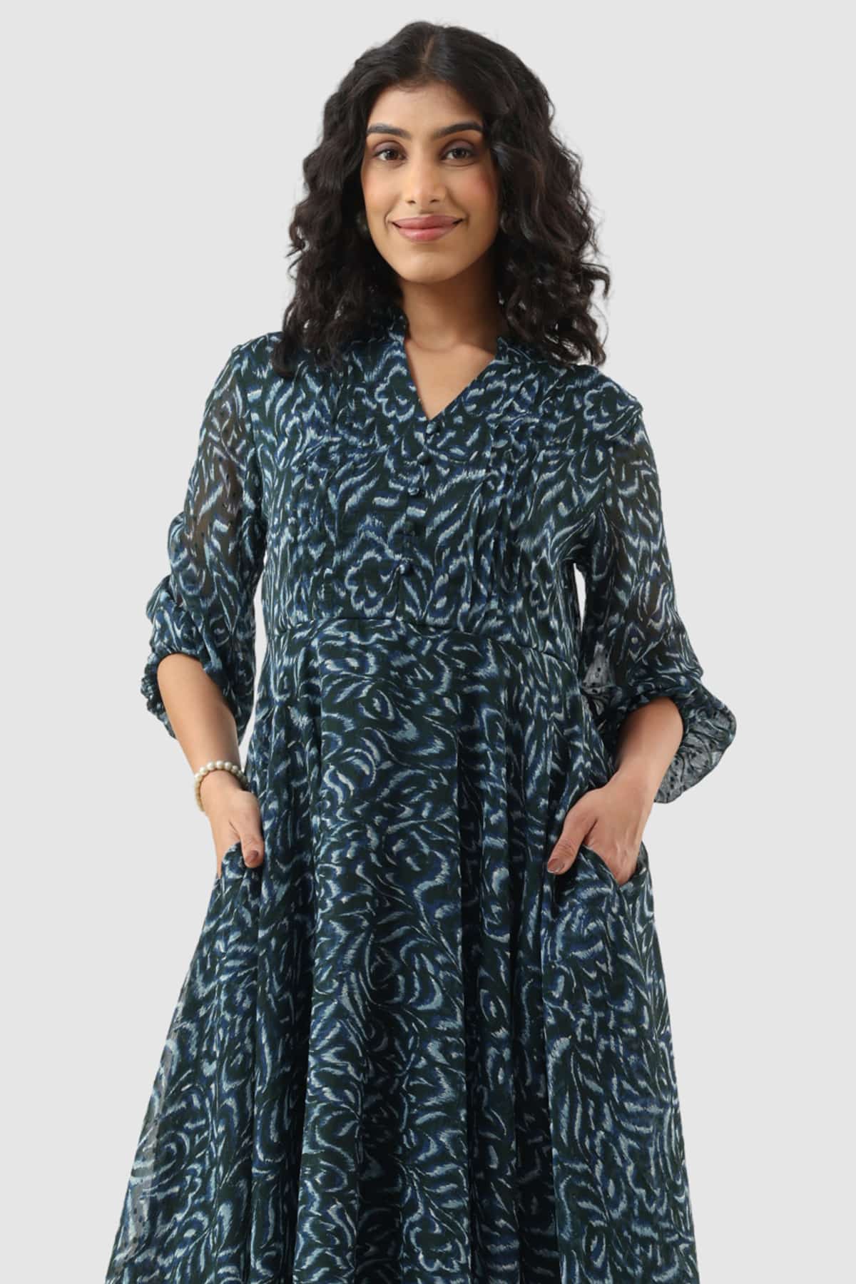 Pintuck Green Dress For Women