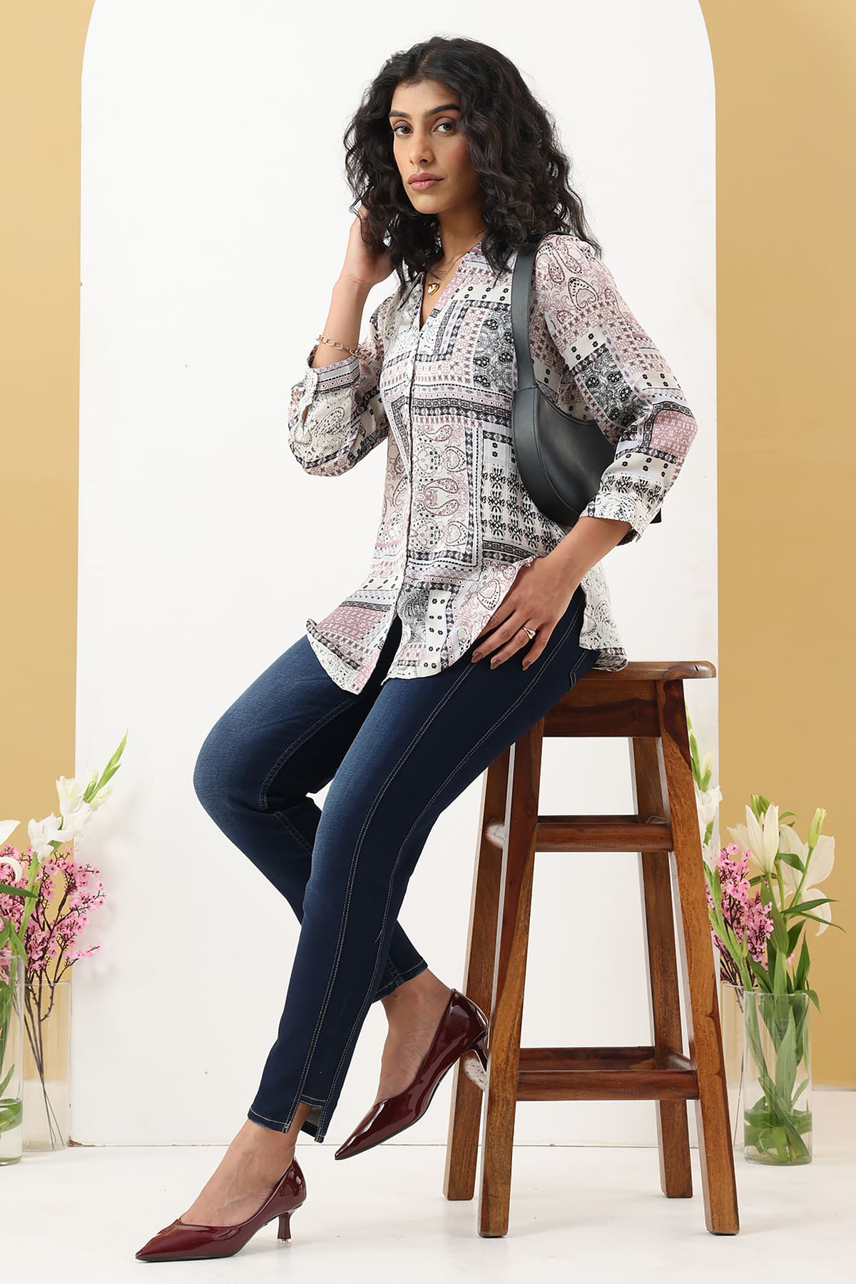 Grey Printed Shirt Ladies