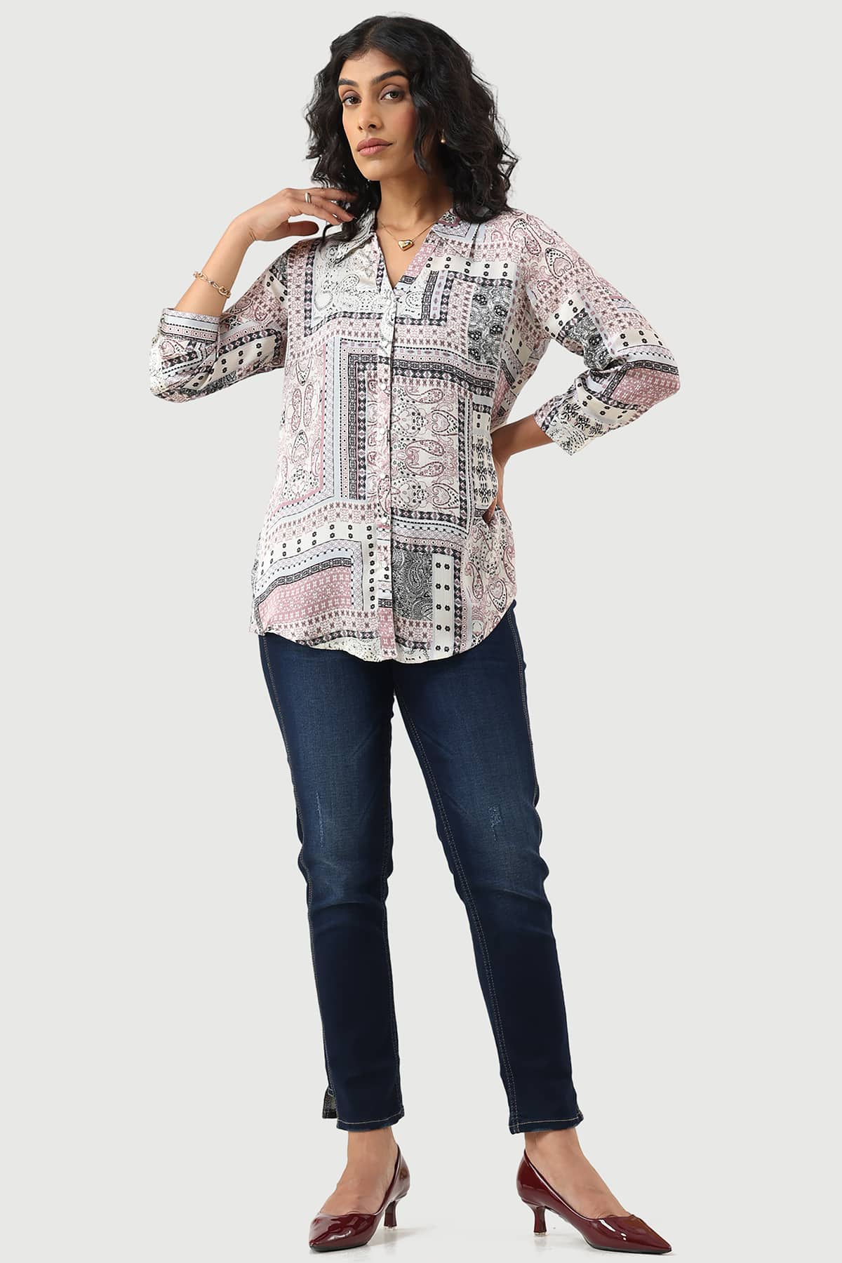 Grey Printed Shirt Ladies
