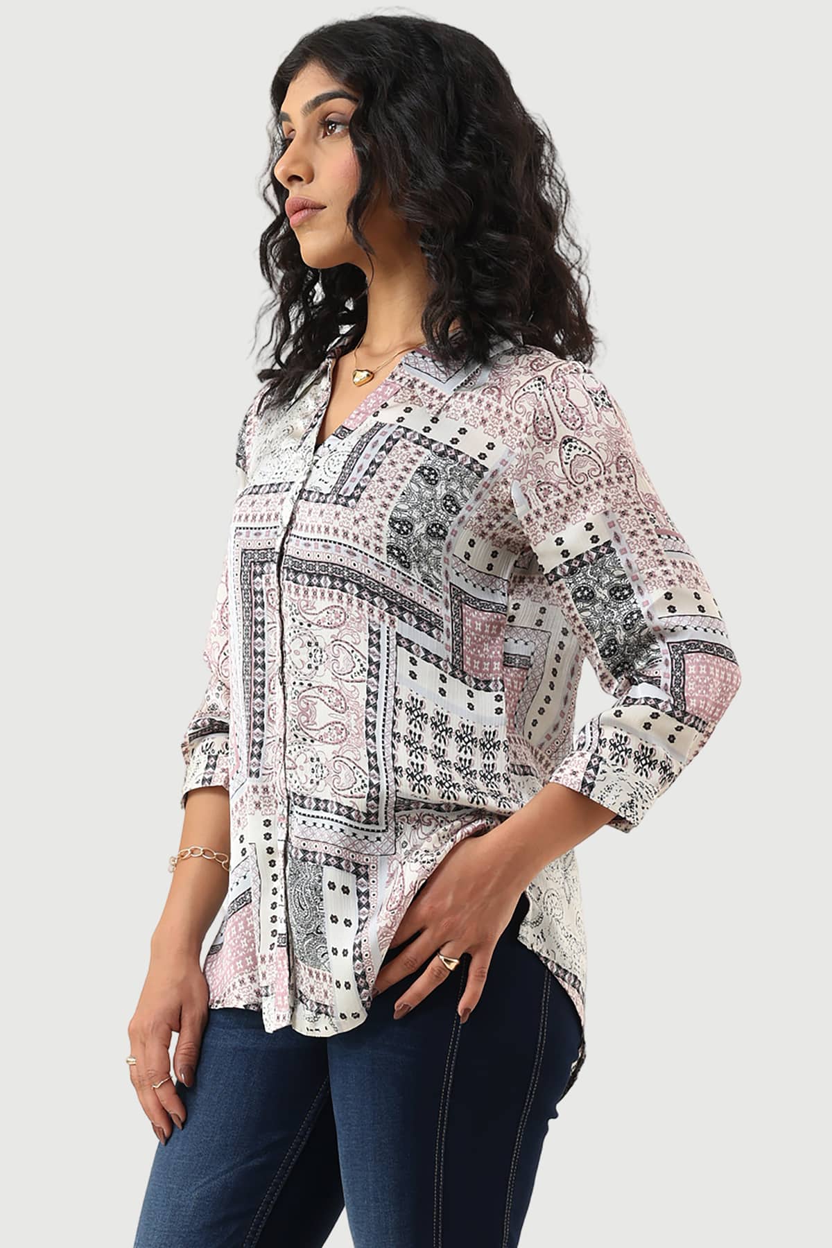 Grey Printed Shirt Ladies