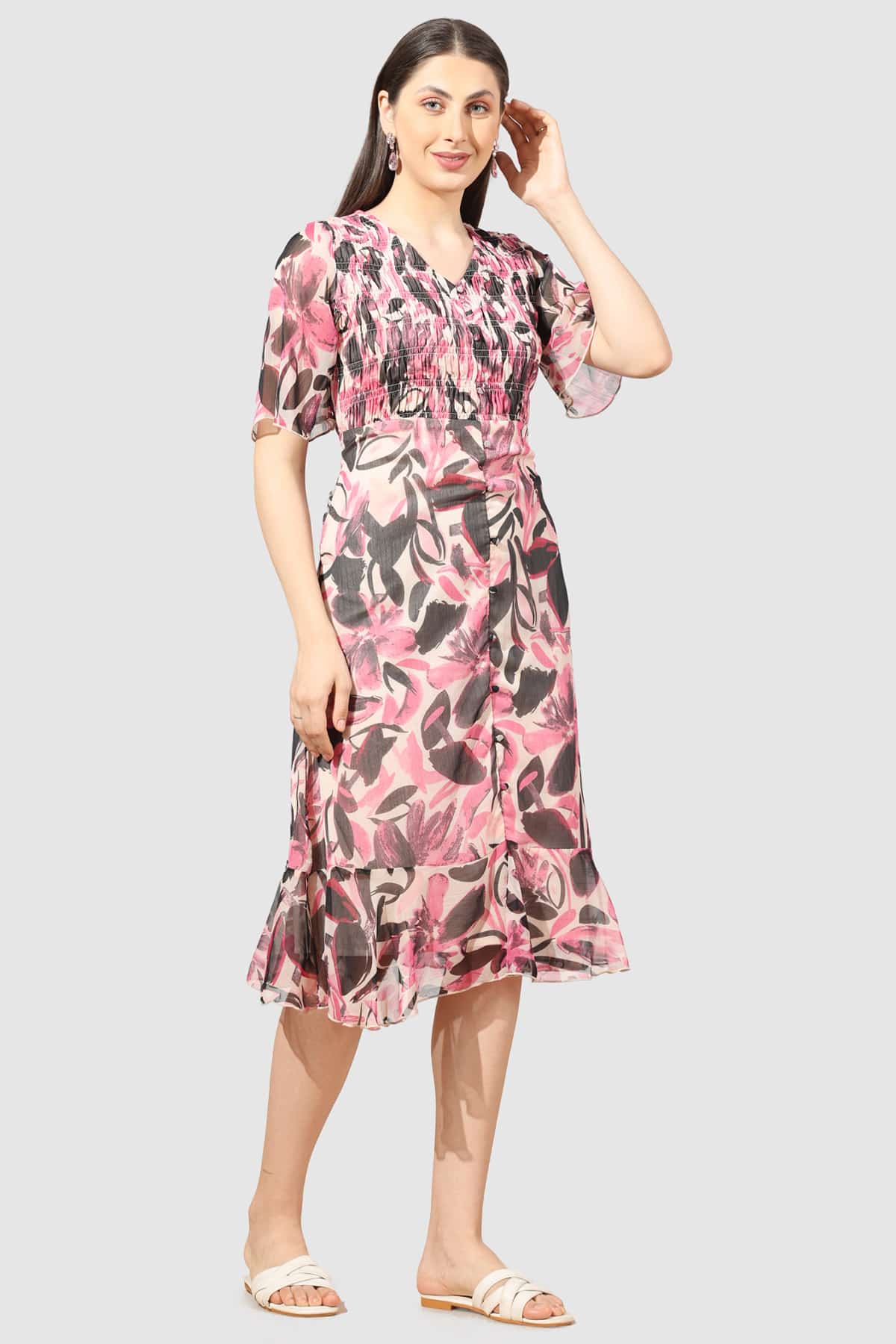 Printed Pink Dress For Women