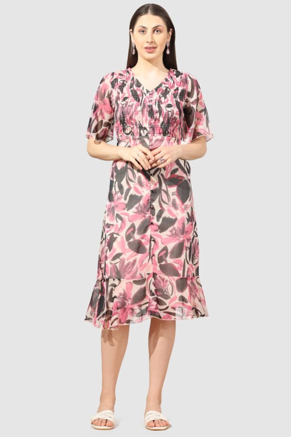Printed Pink Dress For Women