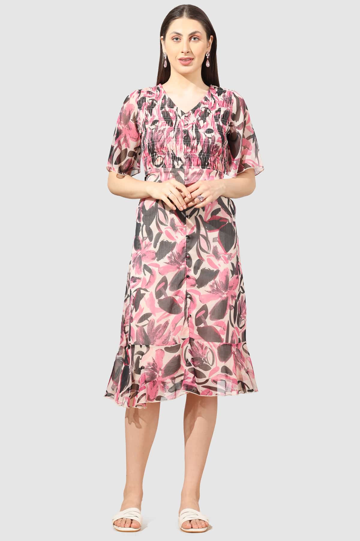 Printed Pink Dress For Women