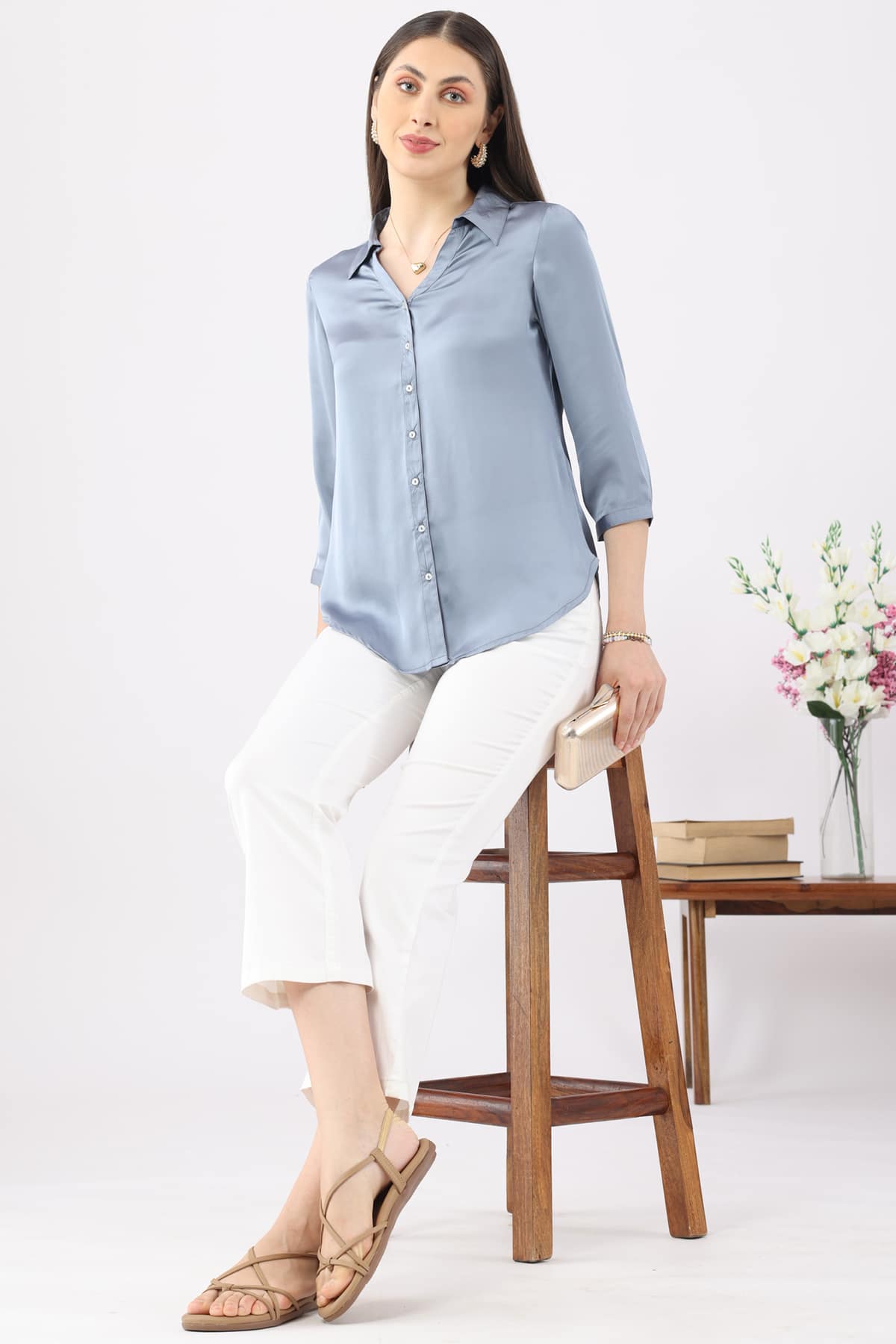 Solid Grey Shirt For Women